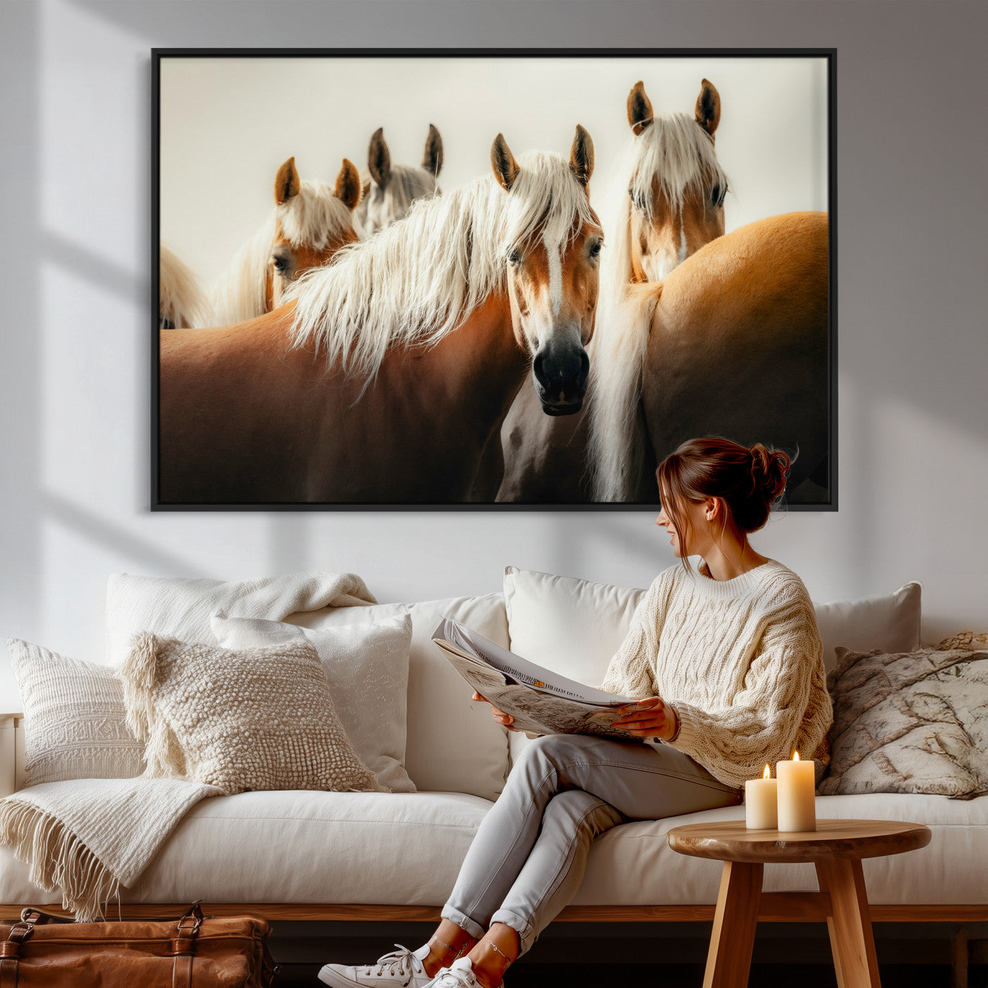 71904941-MGV-CV-36X24 - Wild Horse Herd Wall Art Canvas Print, Natural Horse Portrait Nature Wall Decor for Living Room and Office
