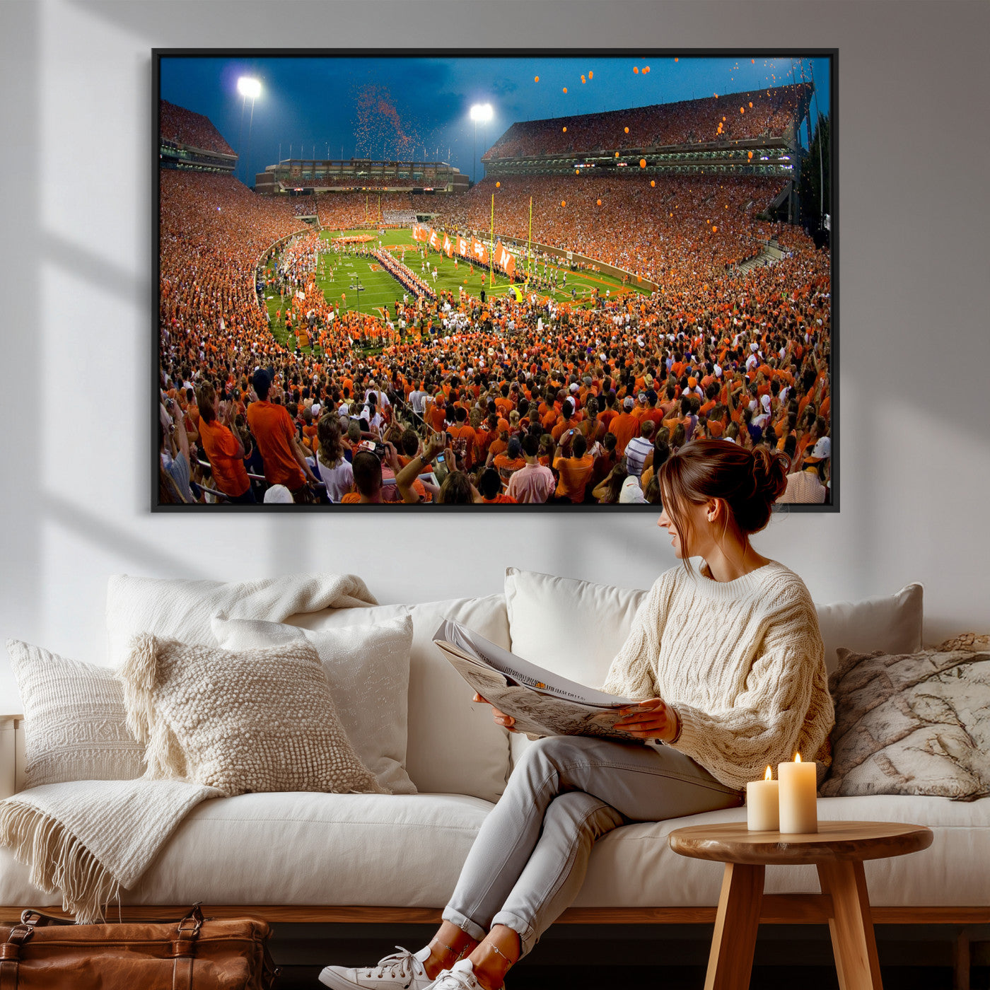 42850097-MGV-CV-36X24 - Clemson Tigers Memorial Stadium Wall Art Canvas Print, Death Valley Football Stadium Artwork, Packed Game Night Crowd Scene