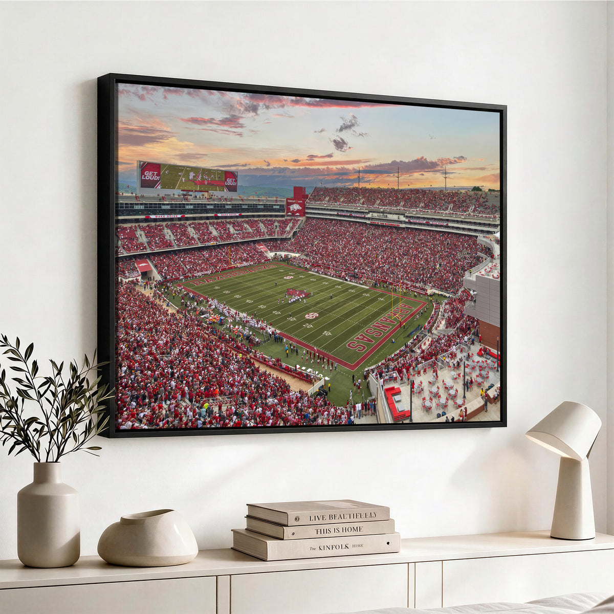 82233065-MGV-CV-36X24 - Donald W. Reynolds Razorback Stadium Wall Art Canvas Print – Arkansas Razorbacks Football Artwork for Home, Office, and Sports Room Decor