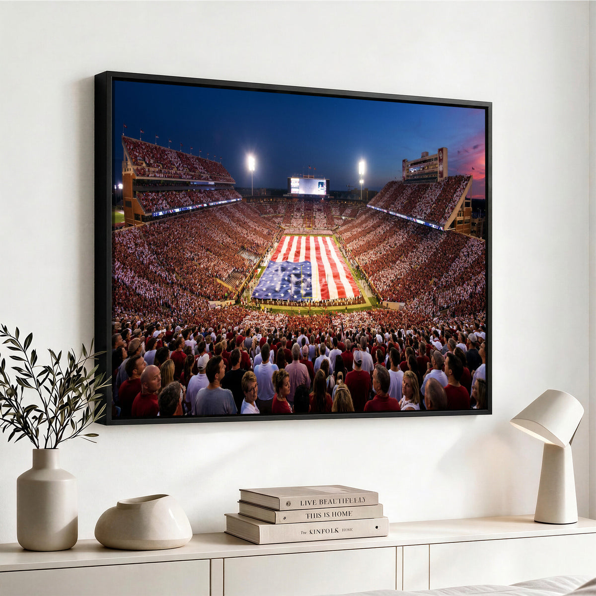 59917418-MGV-CV-36X24 - Oklahoma Memorial Stadium Wall Art Canvas Print | Oklahoma Sooners Football Artwork for Home, Office, and Sports Room Decor