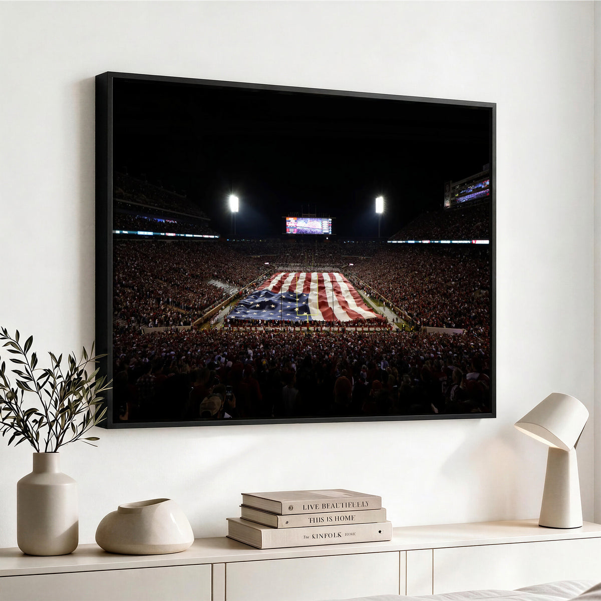 98418189-MGV-CV-36X24 - Oklahoma Memorial Stadium Wall Art Canvas Print – Oklahoma Sooners Football Artwork for Home, Office, and Sports Room Decor