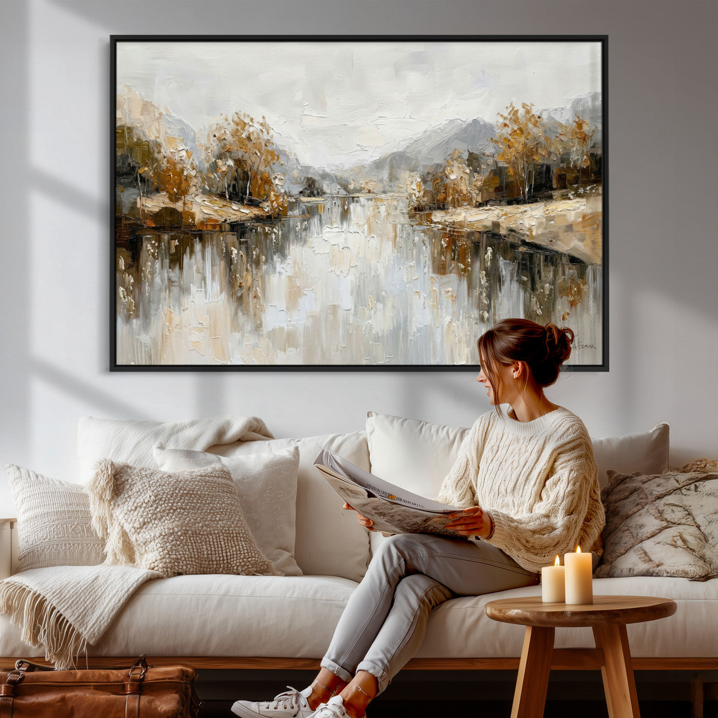 75820239-MGV-CV-36X24 - Abstract Landscape Wall Art Canvas Print, Modern Lake Printing Wall Decor for Contemporary Interiors