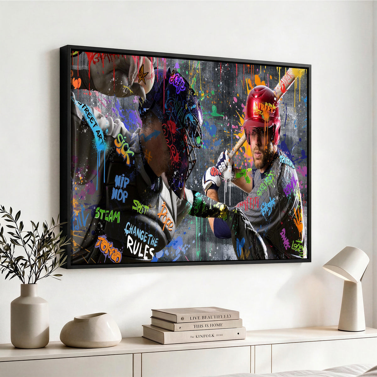 19634994-MGV-CV-36X24 - Graffiti Baseball Player Street Art Wall Art Canvas Print