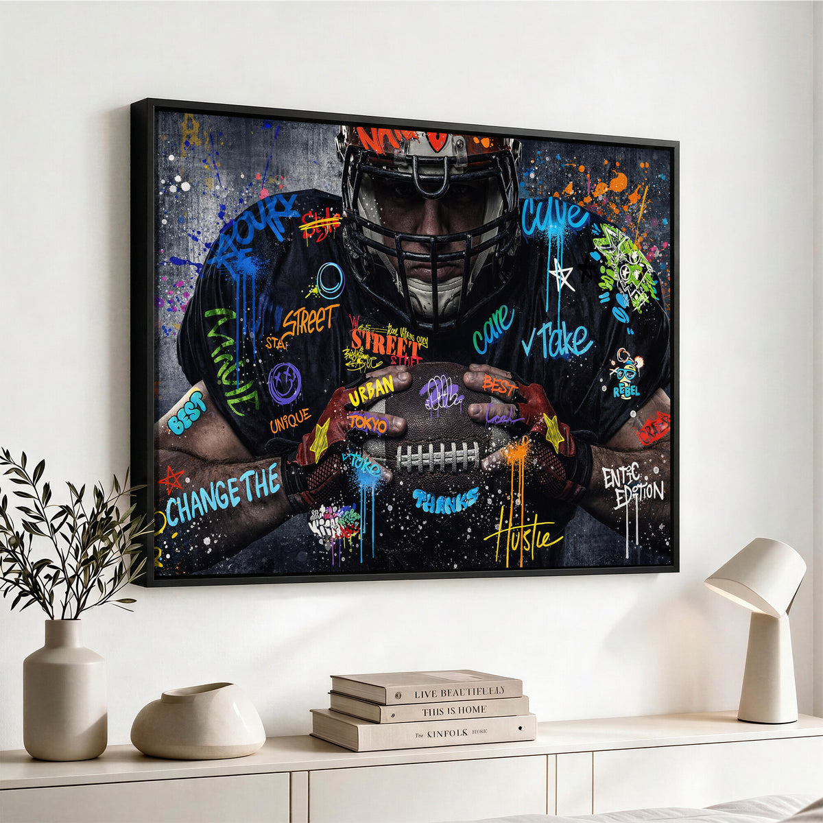 55267256-MGV-CV-36X24 - Graffiti American Football Player Street Art Wall Art Canvas Print