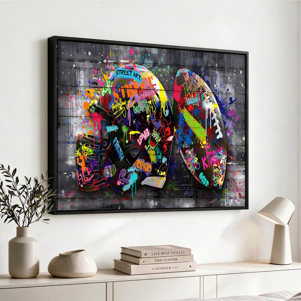 80540773-MGV-CV-36X24 - Graffiti American Football Helmet Street Art Wall Art Canvas Print