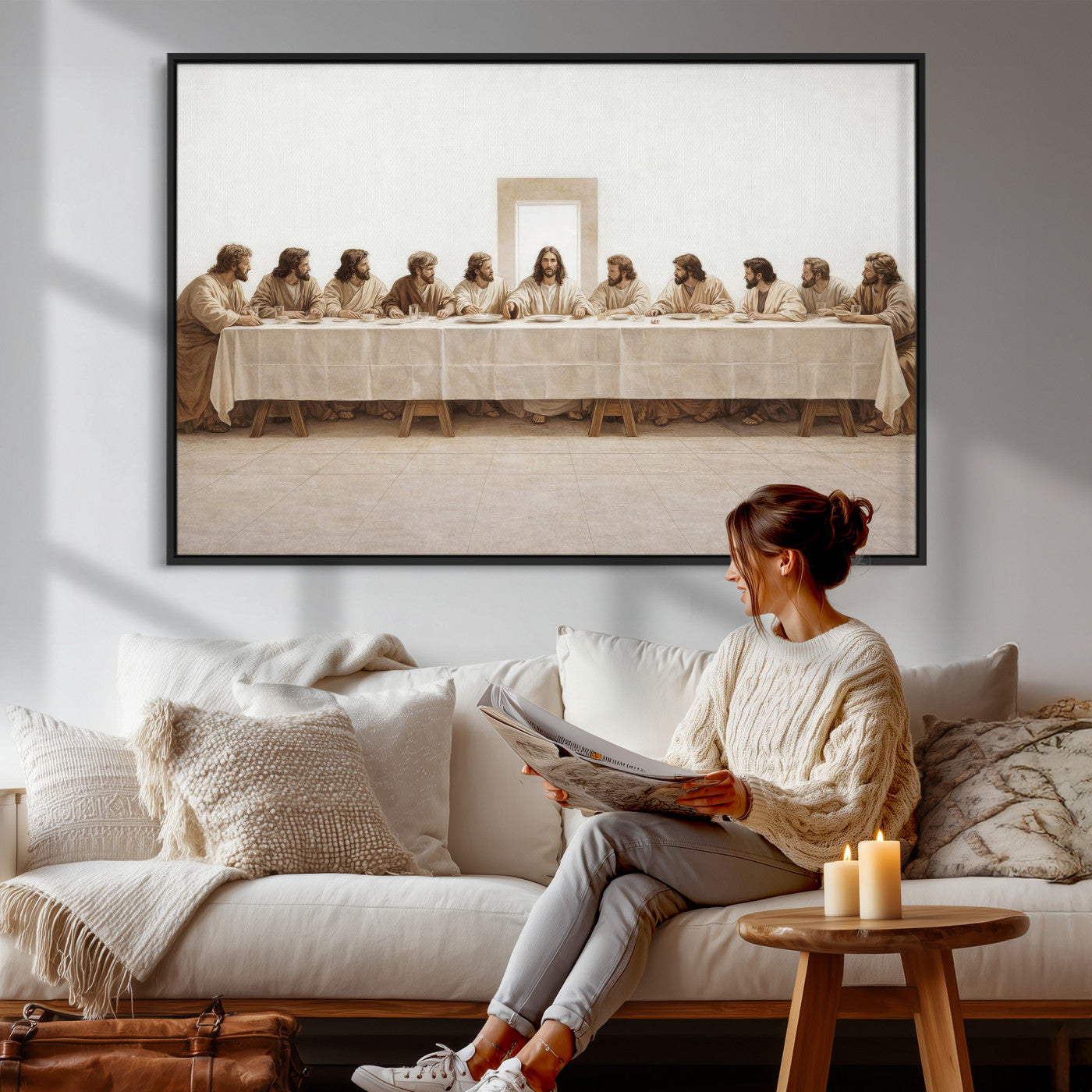 76380069-MGV-CV-36X24 - The Last Supper Wall Art Canvas Print, Jesus Christ Biblical Scene Canvas Print, Christian Religious Artwork for Church Living Room Decor