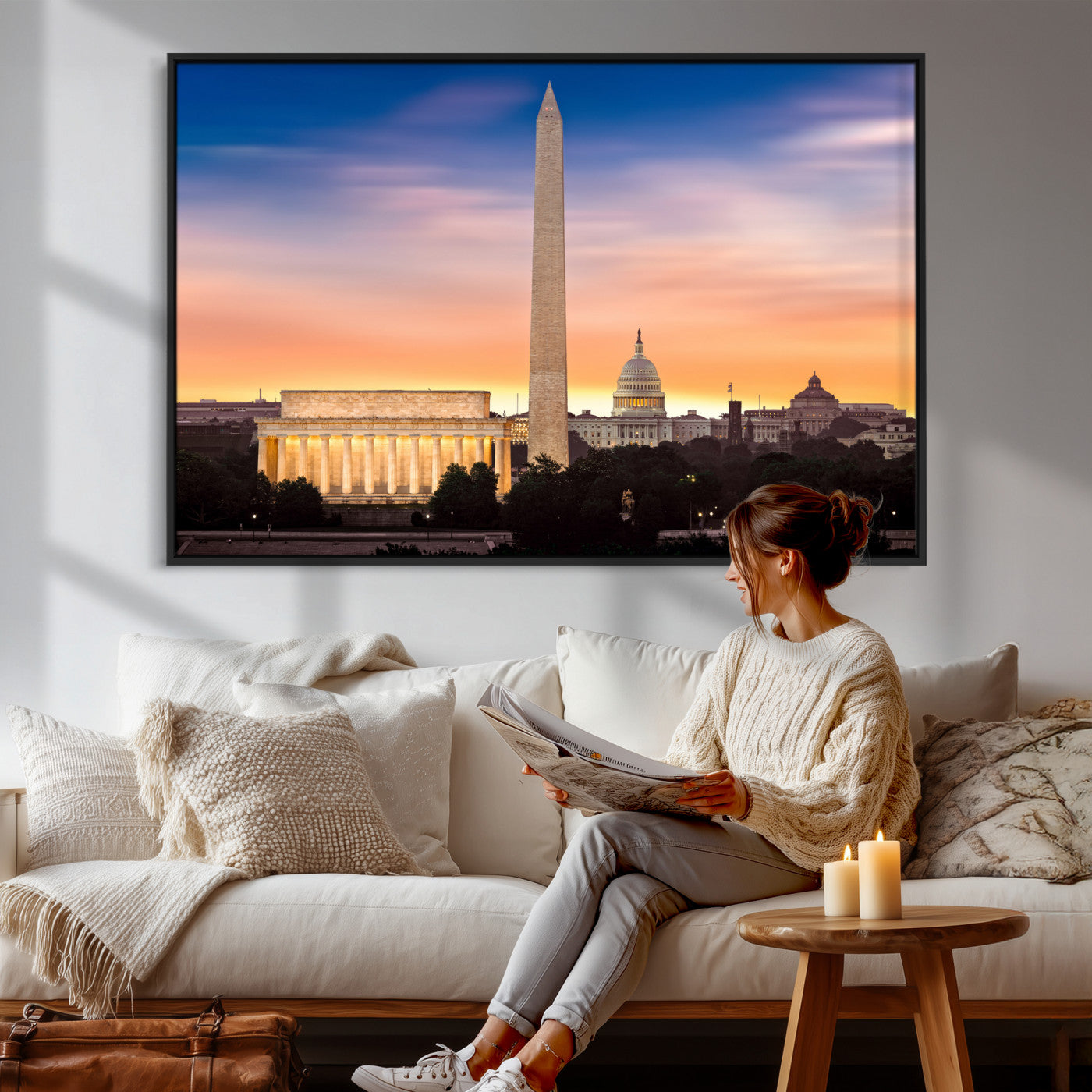72704063-MGV-CV-36X24 - Washington DC Skyline Wall Art Canvas Print – Lincoln Memorial, Washington Monument & Capitol Artwork Print