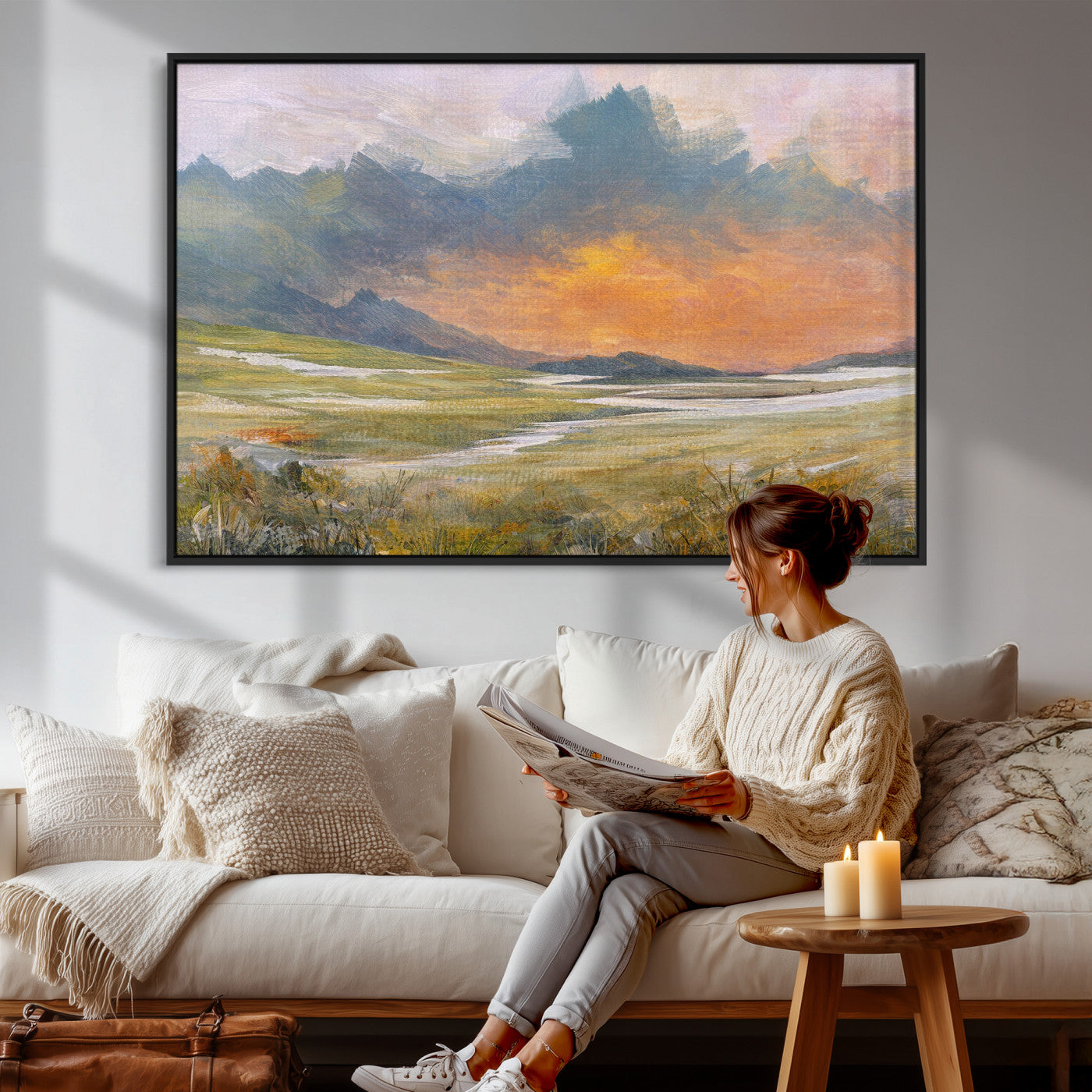 39892091-MGV-CV-36X24 - Mountain Sunset Wall Art Canvas Print Vintage Landscape Panorama Rustic Nature Decor