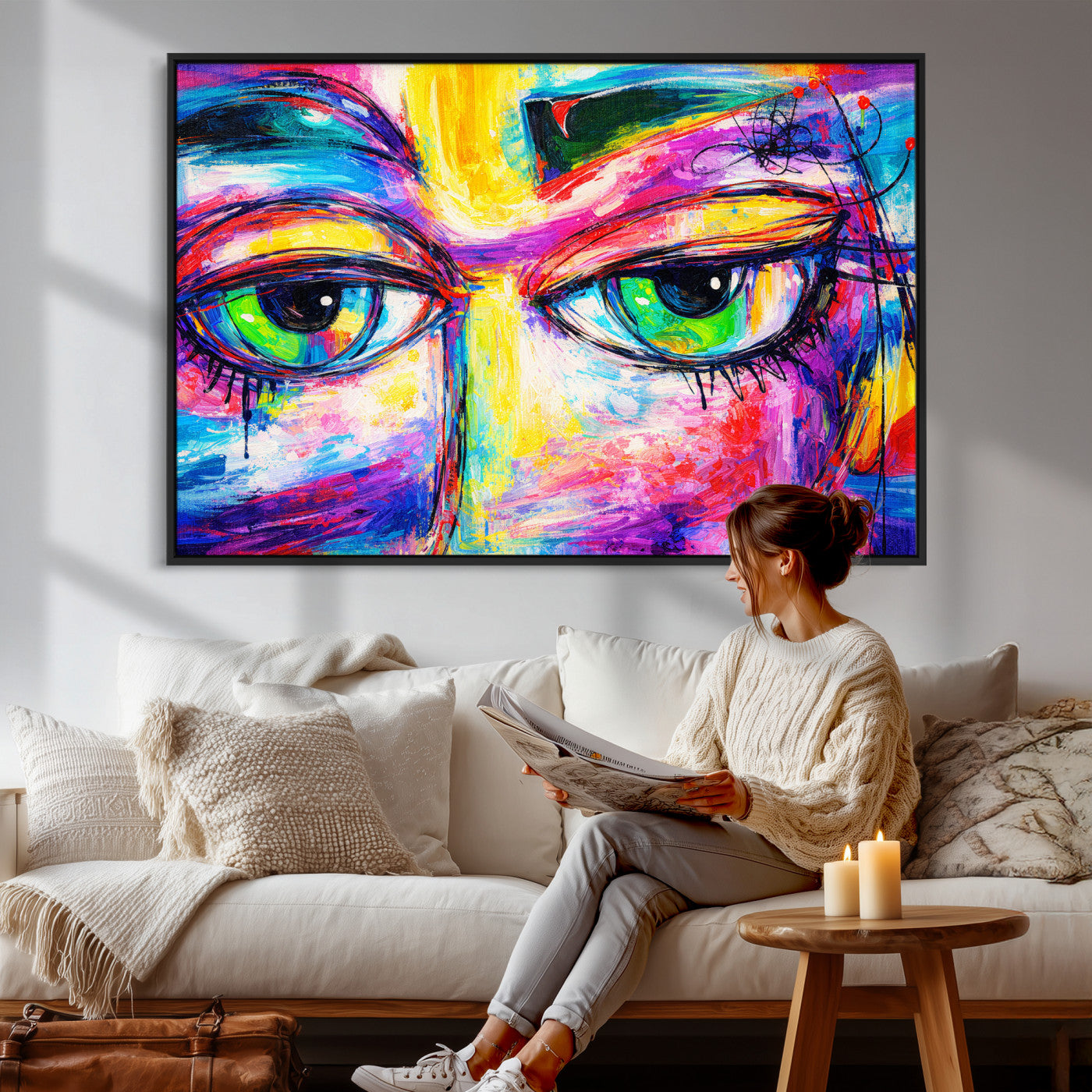 99390655-MGV-CV-36X24 - Colorful Abstract Face Wall Art Canvas Print – Modern Pop Art Portrait Artwork for Contemporary Living Room Decor