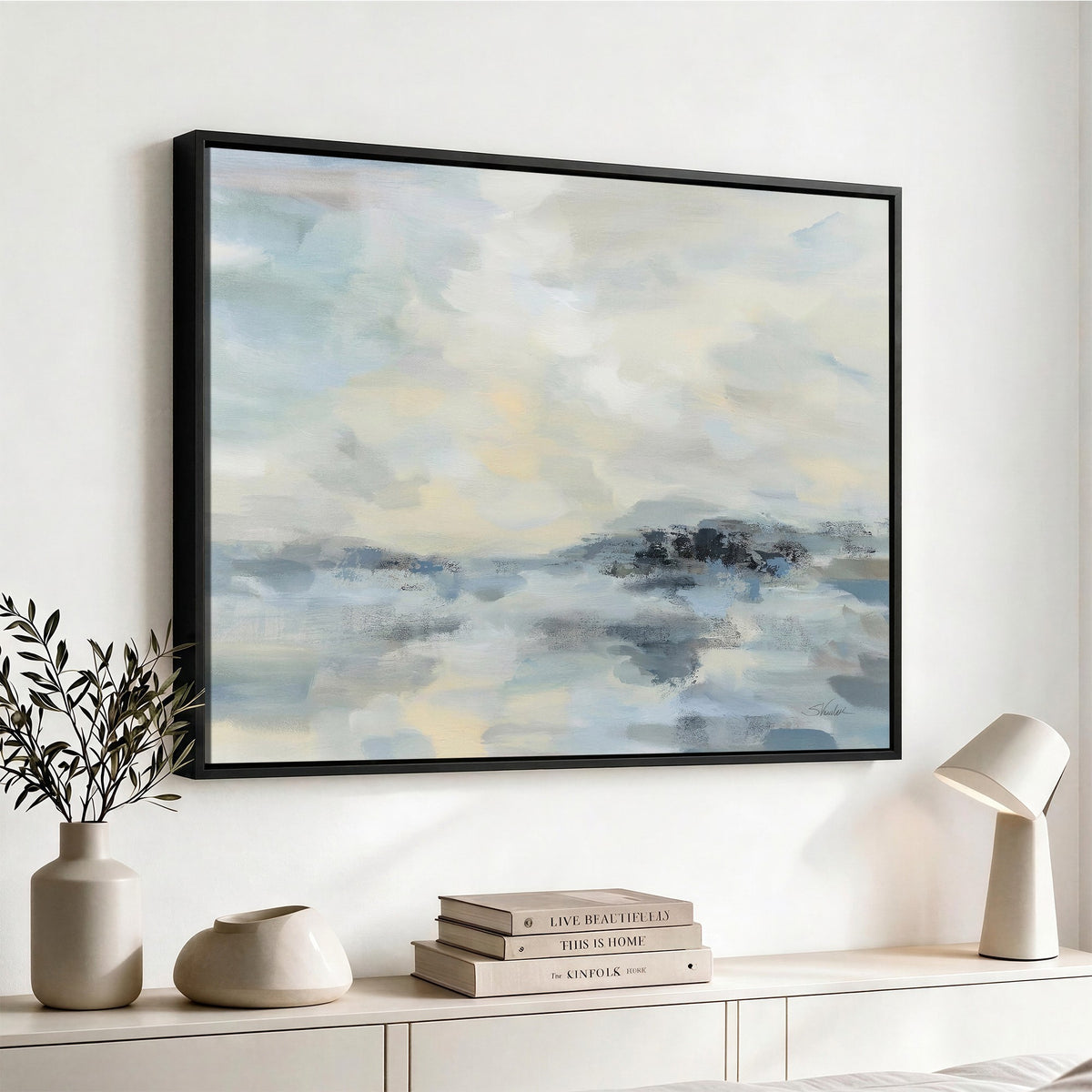 Abstract Coastal Landscape Wall Art Canvas Print | Soft Blue Gray Minimalist Art
