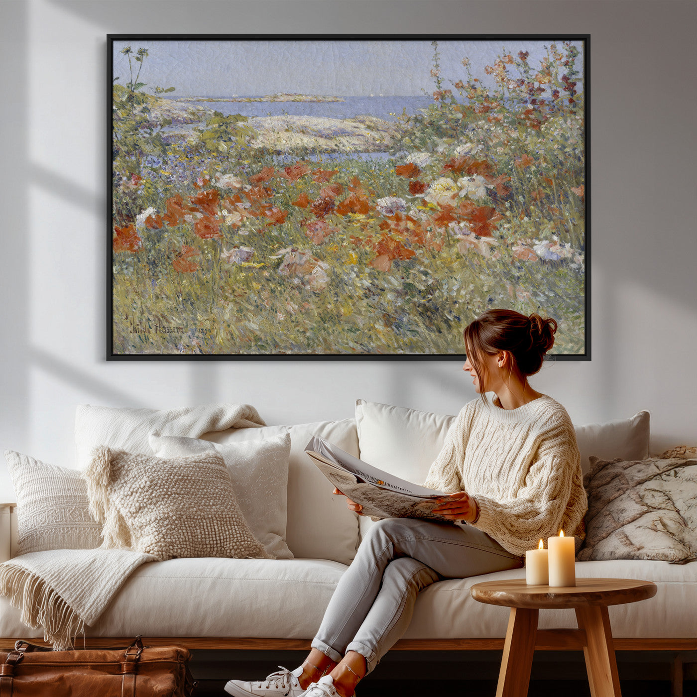 54770907-MGV-CV-36X24 - Childe Hassam Celia Thaxter Garden Canvas — 1890 American Impressionist Poppy Floral Print | Isles of Shoals Coastal Art | Classic Gift