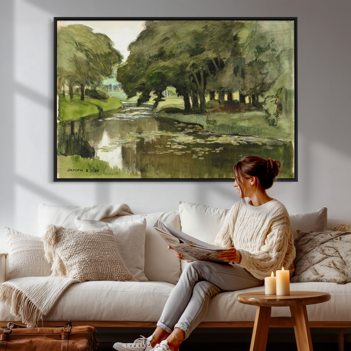 54446767-MGV-CV-36X24 - Anders Zorn Watercolor Canvas Print, Örtofta 1905 Swedish River Landscape, Impressionist Nature Art, Scandinavian Wall Decor, Plein Air Painting Print