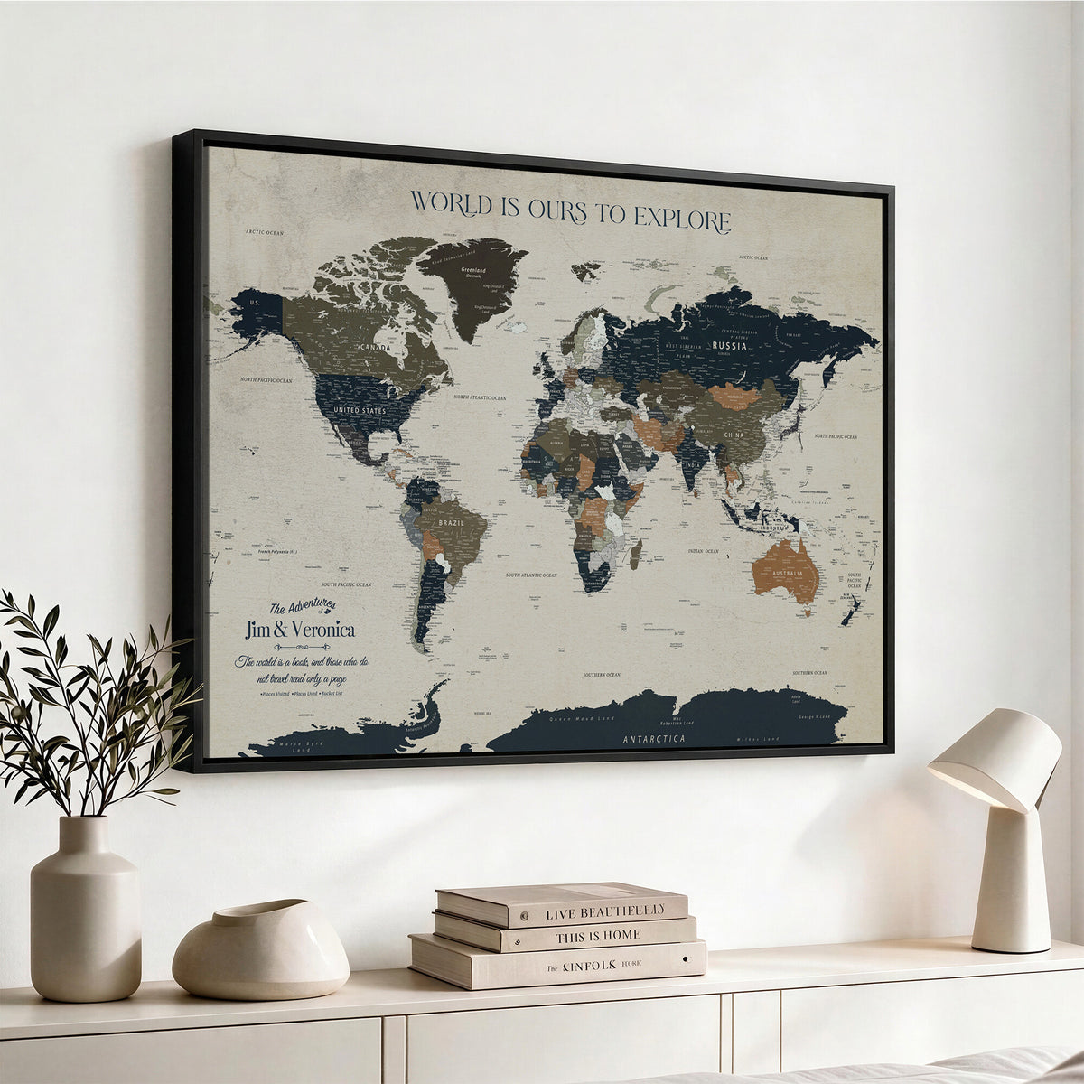64110391126C-MGV-CV-36X24 - Custom Push Pin World Map Wall Art Canvas Print | Personalized Travel Tracker
