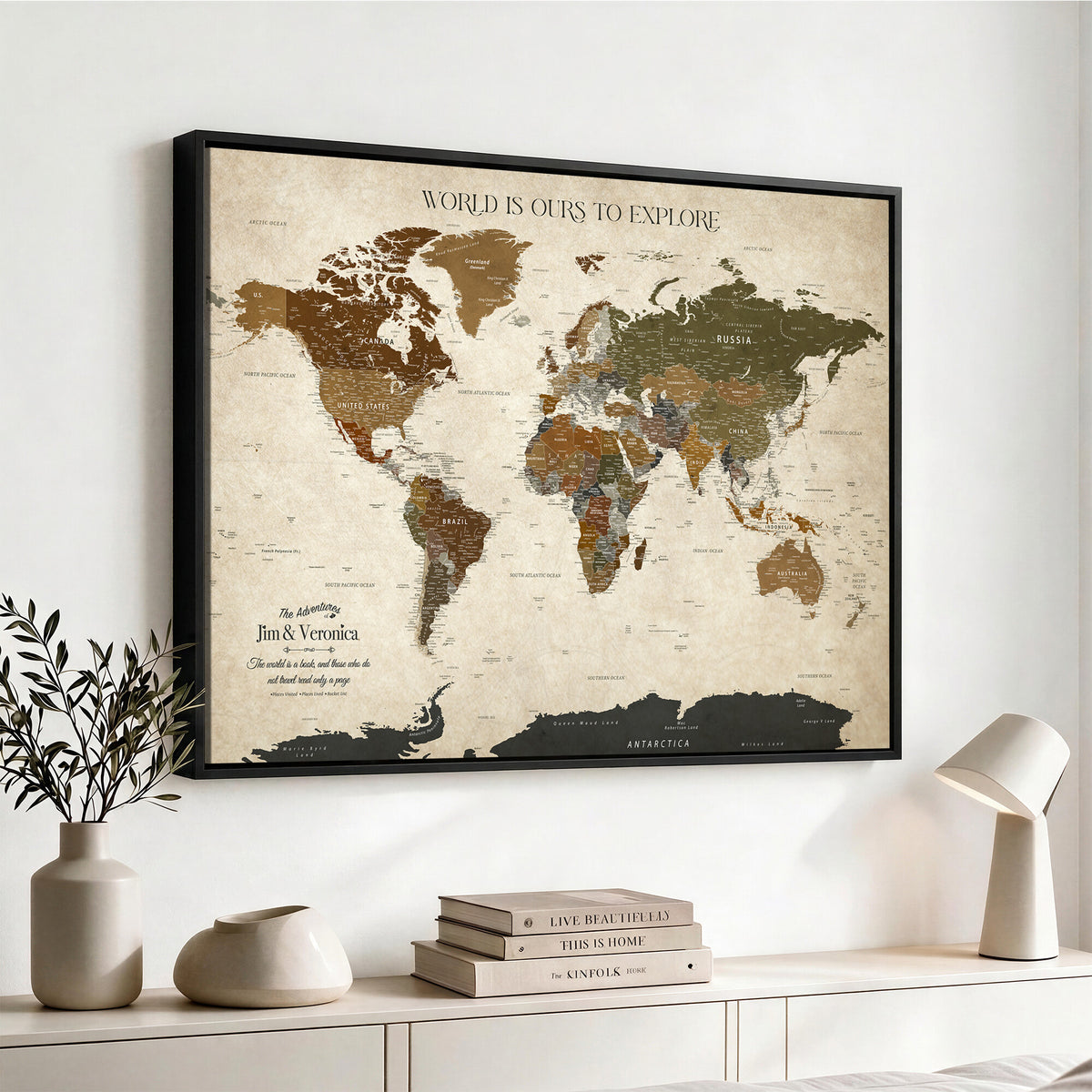 64110391126O-MGV-CV-36X24 - Custom Push Pin World Map Wall Art Canvas Print | Travel Tracker With Pins