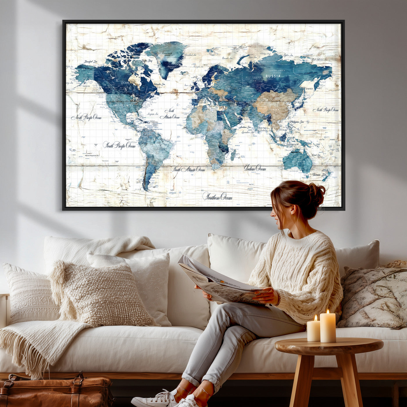 86799232-MGV-CV-36X24 - Watercolor World Map Canvas Wall Art Print – Abstract Colorful Travel Wall Decor
