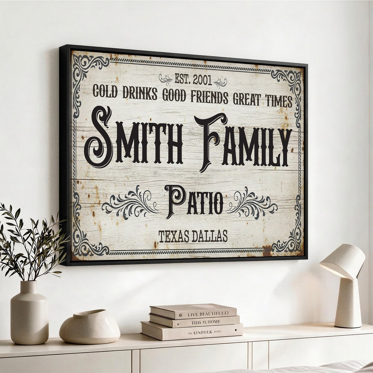 82858529-MGV-CV-36X24 - Custom Family Patio Sign Wall Art Canvas Print, Personalized Rustic Backyard Decor