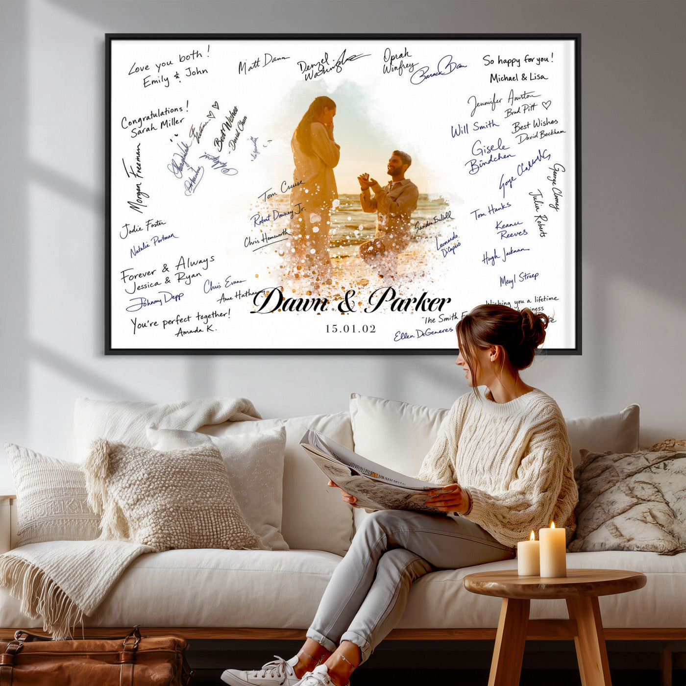75692697-MGV-CV-36X24 - Wedding Guest Book Alternative Wall Art Canvas Print, Personalized Wedding Signature Poster, Custom Couple Photo Guestbook Canvas, Bridal Shower Reception Decor