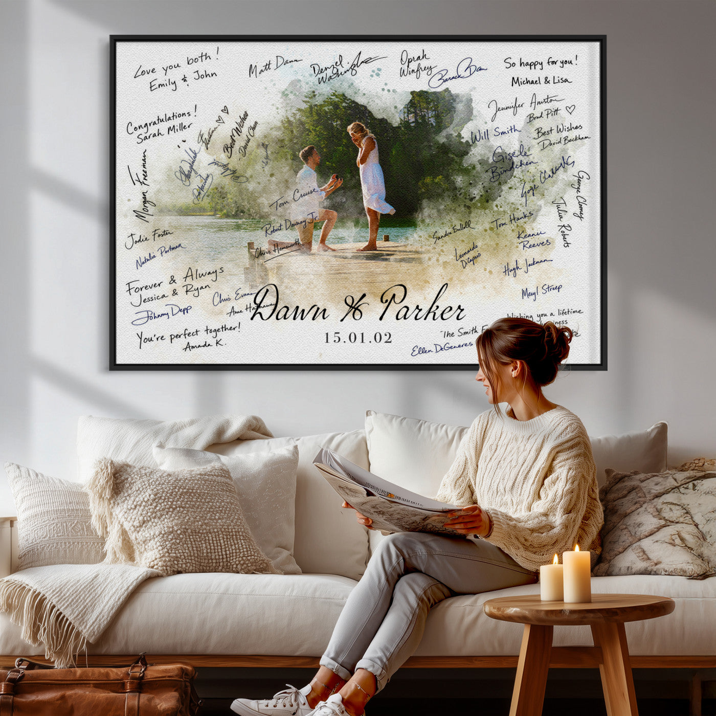 14326128-MGV-CV-36X24 - Wedding Guest Book Alternative Wall Art Canvas Print, Personalized Wedding Signature Poster, Custom Couple Photo Guestbook Canvas, Bridal Shower Reception Decor