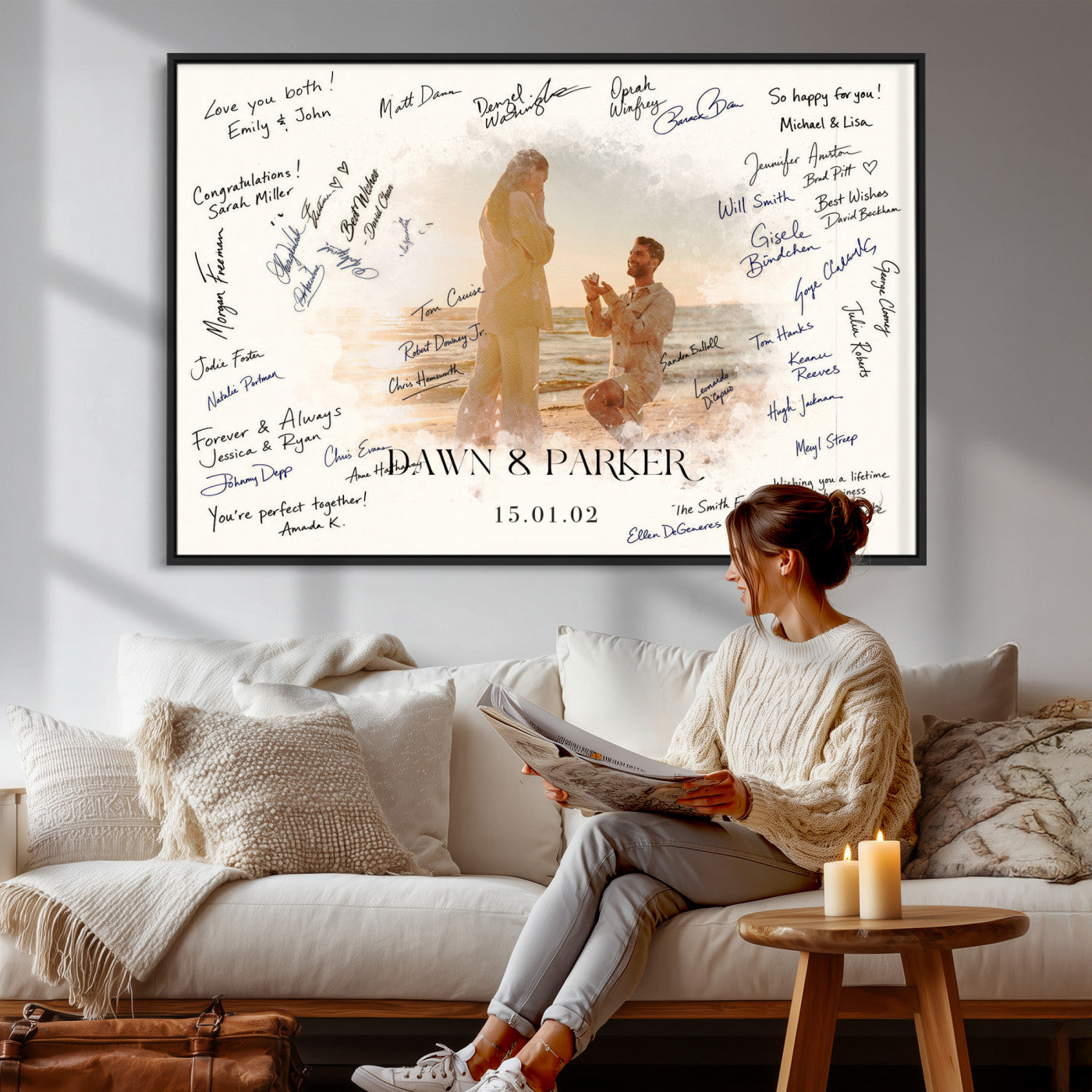 15696596-MGV-CV-36X24 - Wedding Guest Book Alternative Wall Art Canvas Print, Personalized Wedding Signature Poster, Custom Couple Photo Guestbook Canvas, Bridal Shower Reception Decor