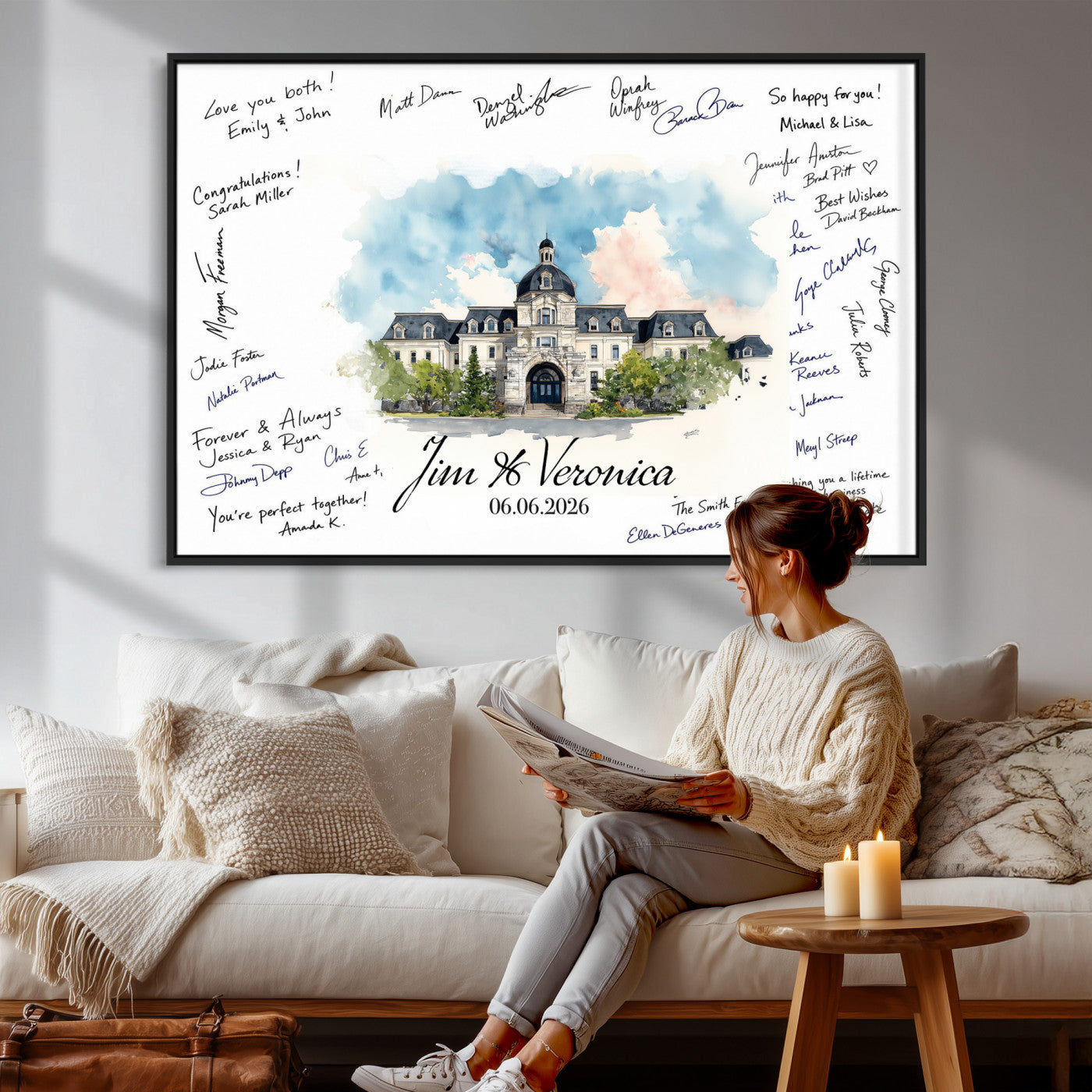 38232057-MGV-CV-36X24 - Wedding Guest Book Alternative Wall Art Canvas Print, Personalized Wedding Signature Poster, Custom Couple Photo Guestbook Canvas