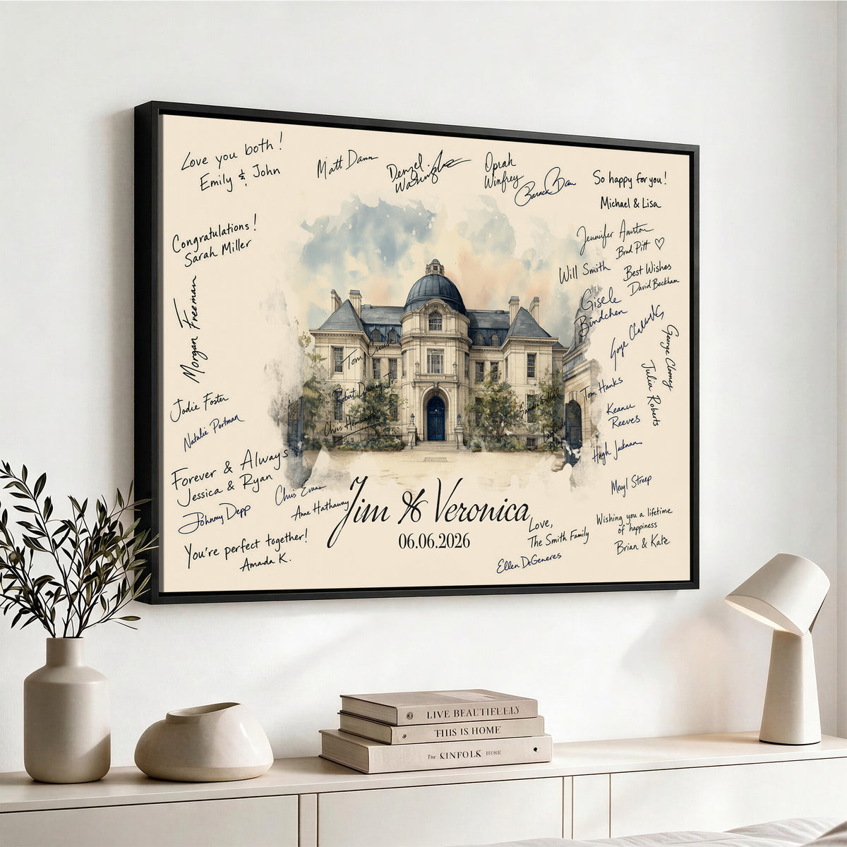 17002059-MGV-CV-36X24 - Wedding Guest Book Alternative Wall Art Canvas Print, Personalized Couple Photo Guestbook