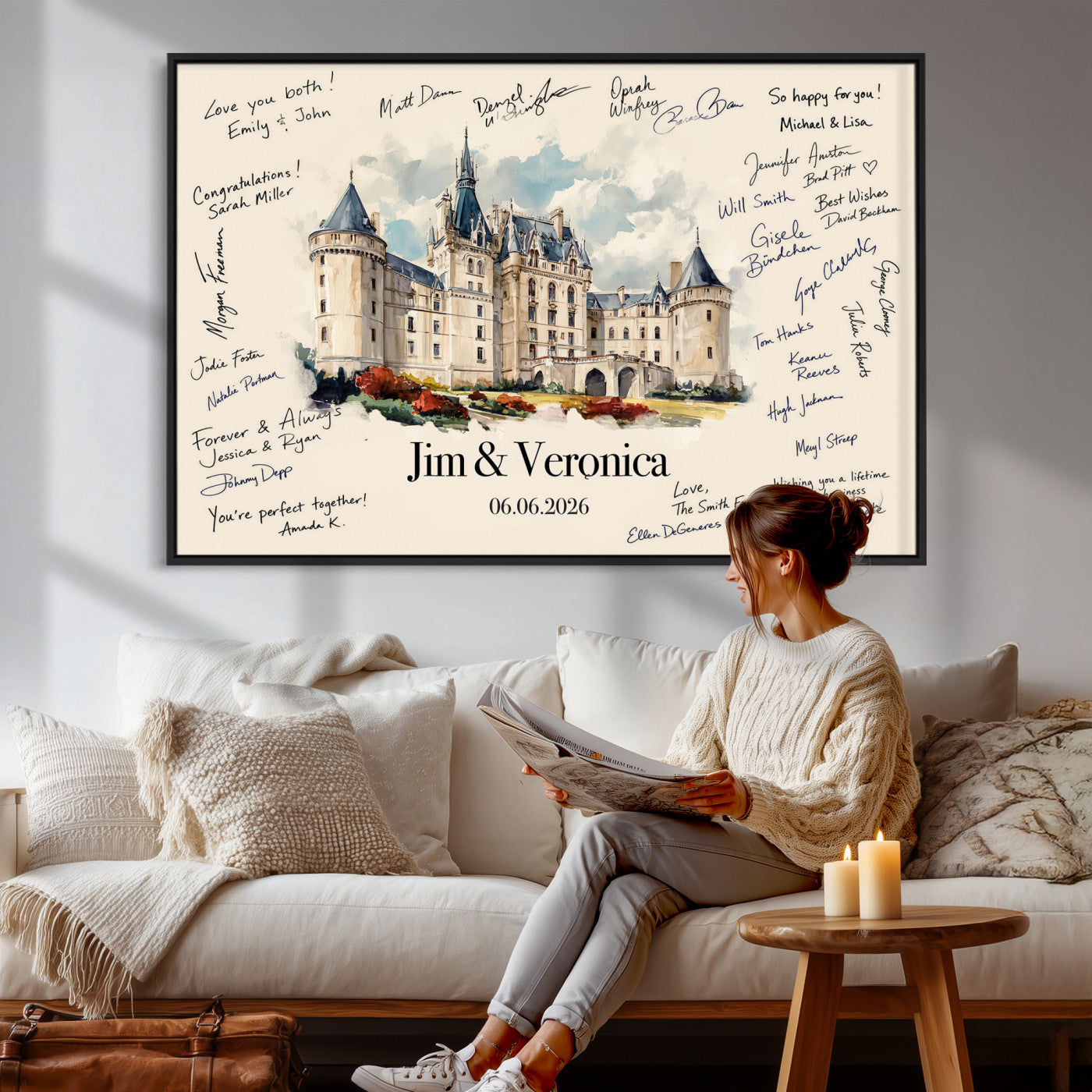55883547-MGV-CV-36X24 - Wedding Guest Book Alternative Wall Art Canvas Print, Personalized Wedding Signature Poster, Custom Couple Photo Guestbook Canvas