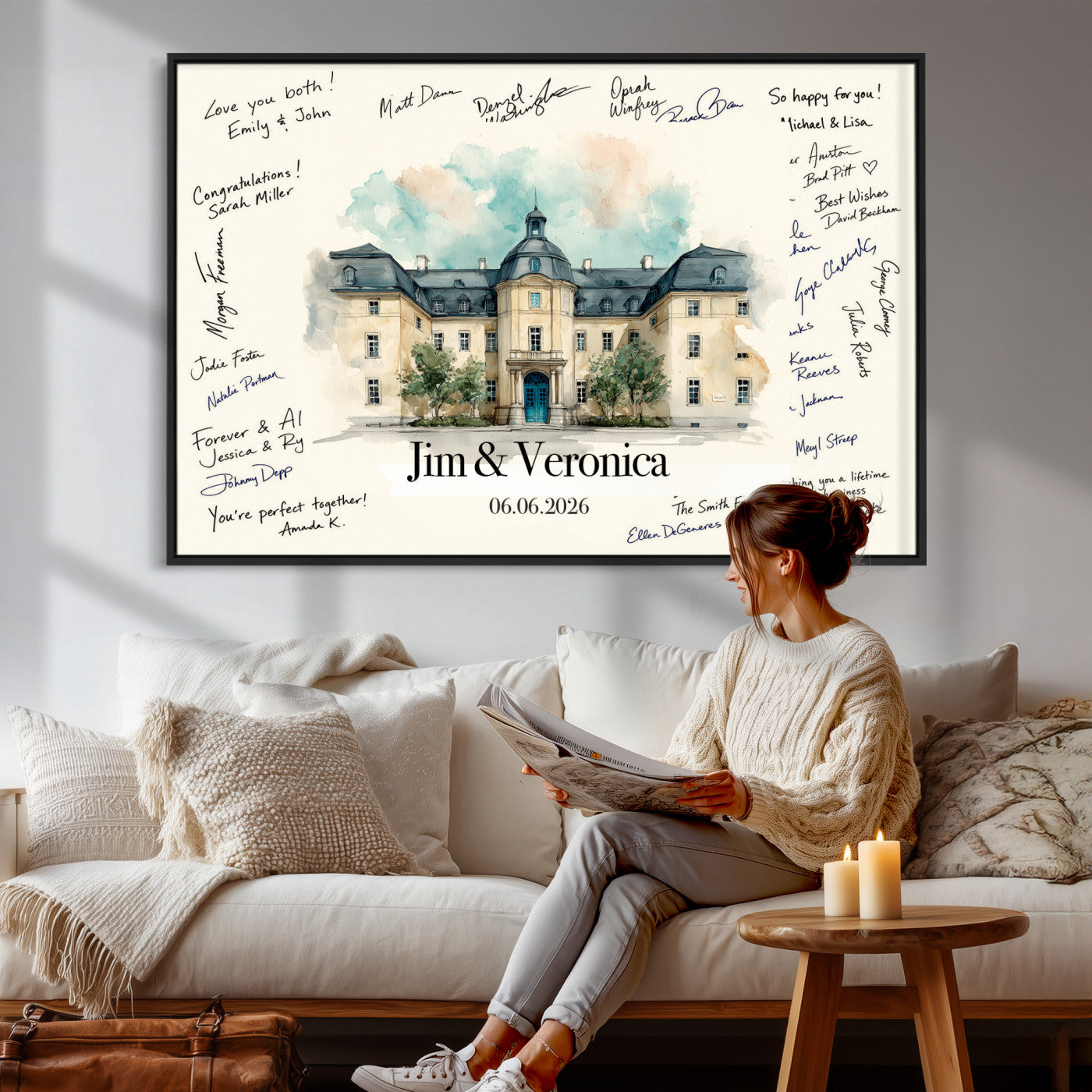 13409147-MGV-CV-36X24 - Wedding Guest Book Alternative Wall Art Canvas Print, Personalized Wedding Signature Poster, Custom Couple Photo Guestbook Canvas