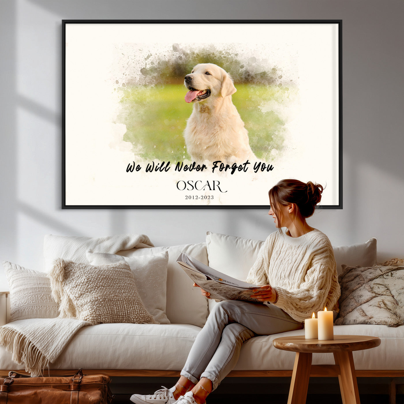 78367466-MGV-CV-36X24 - Pet Memorial Wall Art Canvas Print, Custom Dog Memorial Portrait, Personalized Angel Pet Loss Gift, Angel Wings Puppy Print
