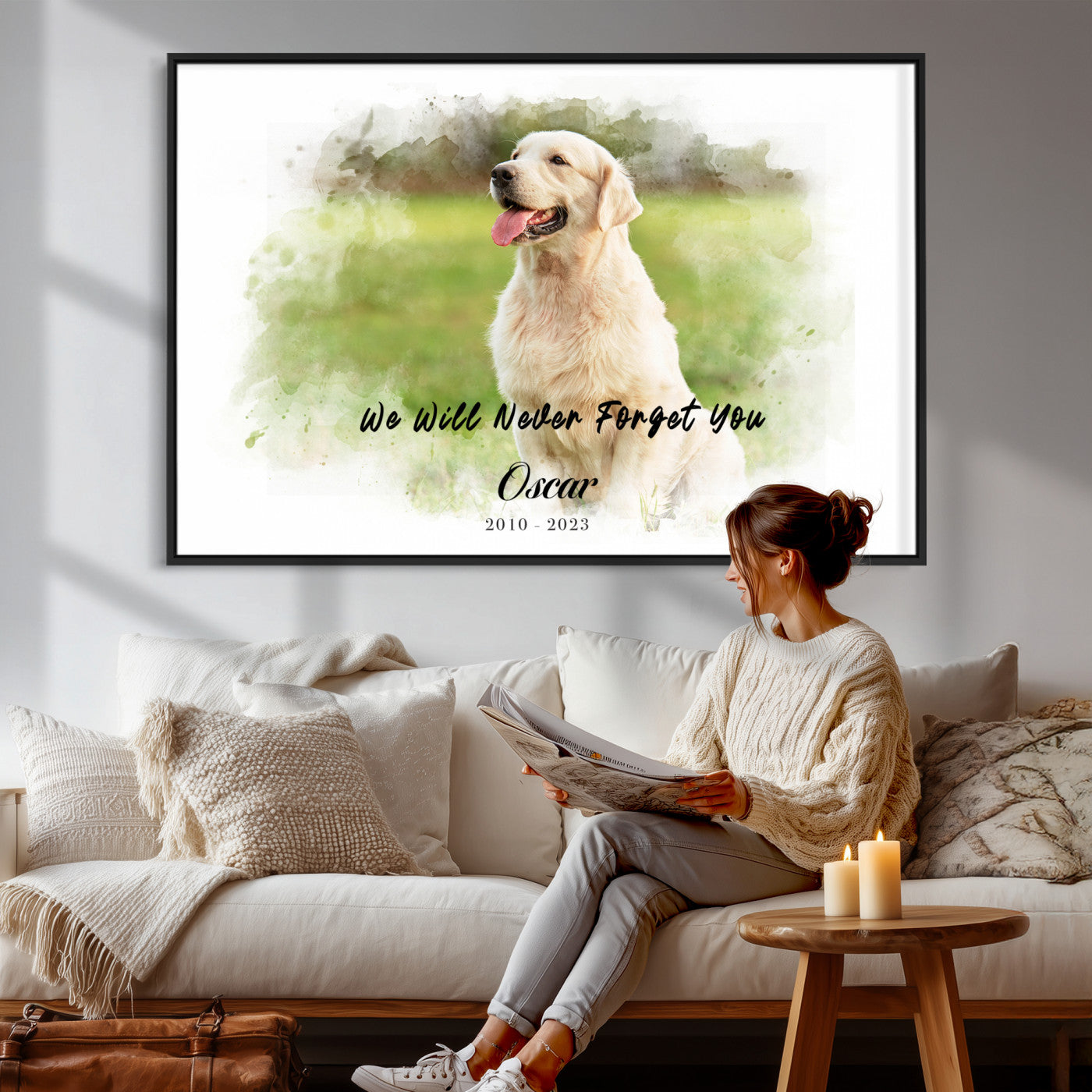 38460512-MGV-CV-36X24 - Pet Memorial Wall Art Canvas Print, Custom Dog Memorial Portrait, Personalized Angel Pet Loss Gift, Angel Wings Puppy Print