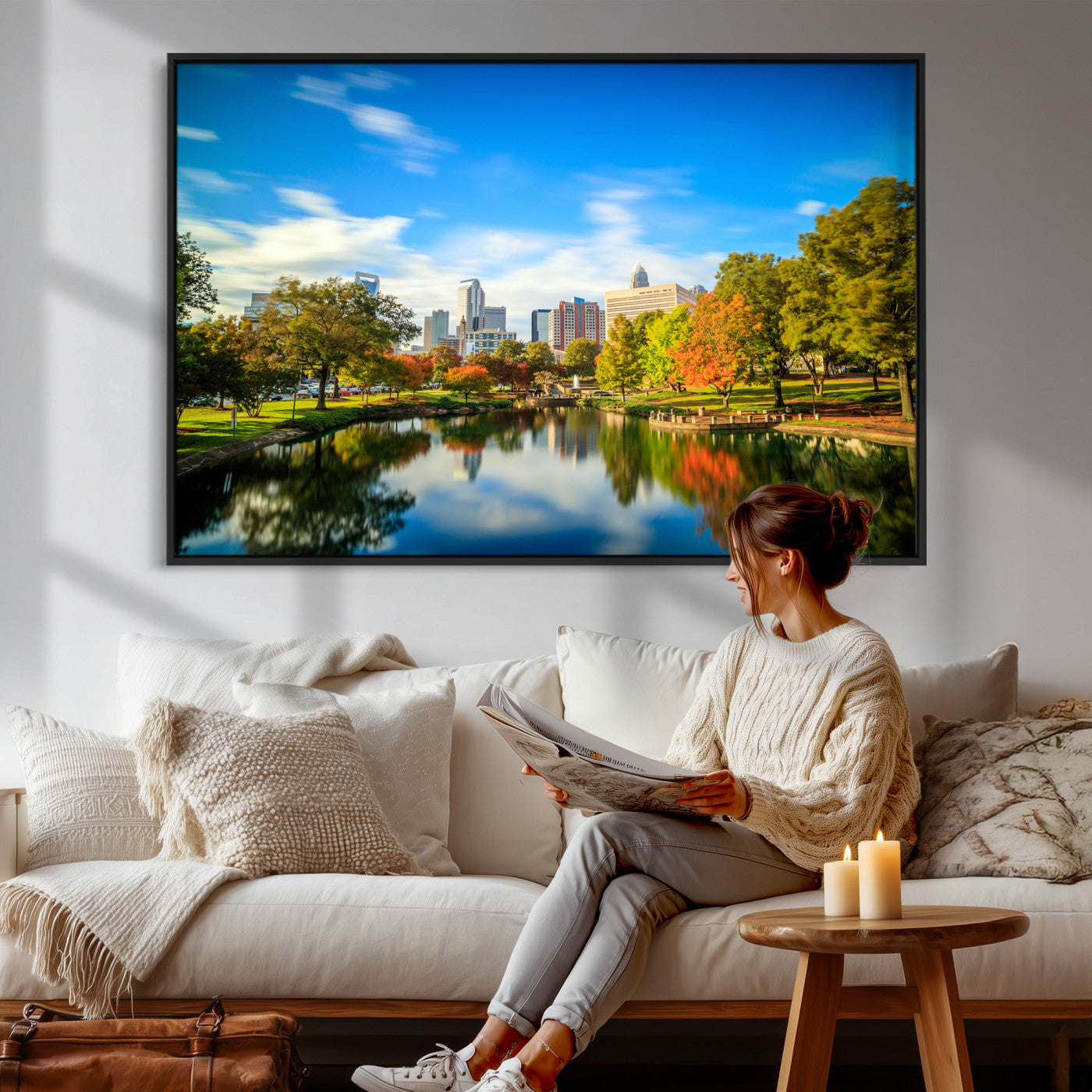 83254720-MGV-CV-36X24 - Charlotte Skyline Canvas Wall Art Print – North Carolina Cityscape Photography Print