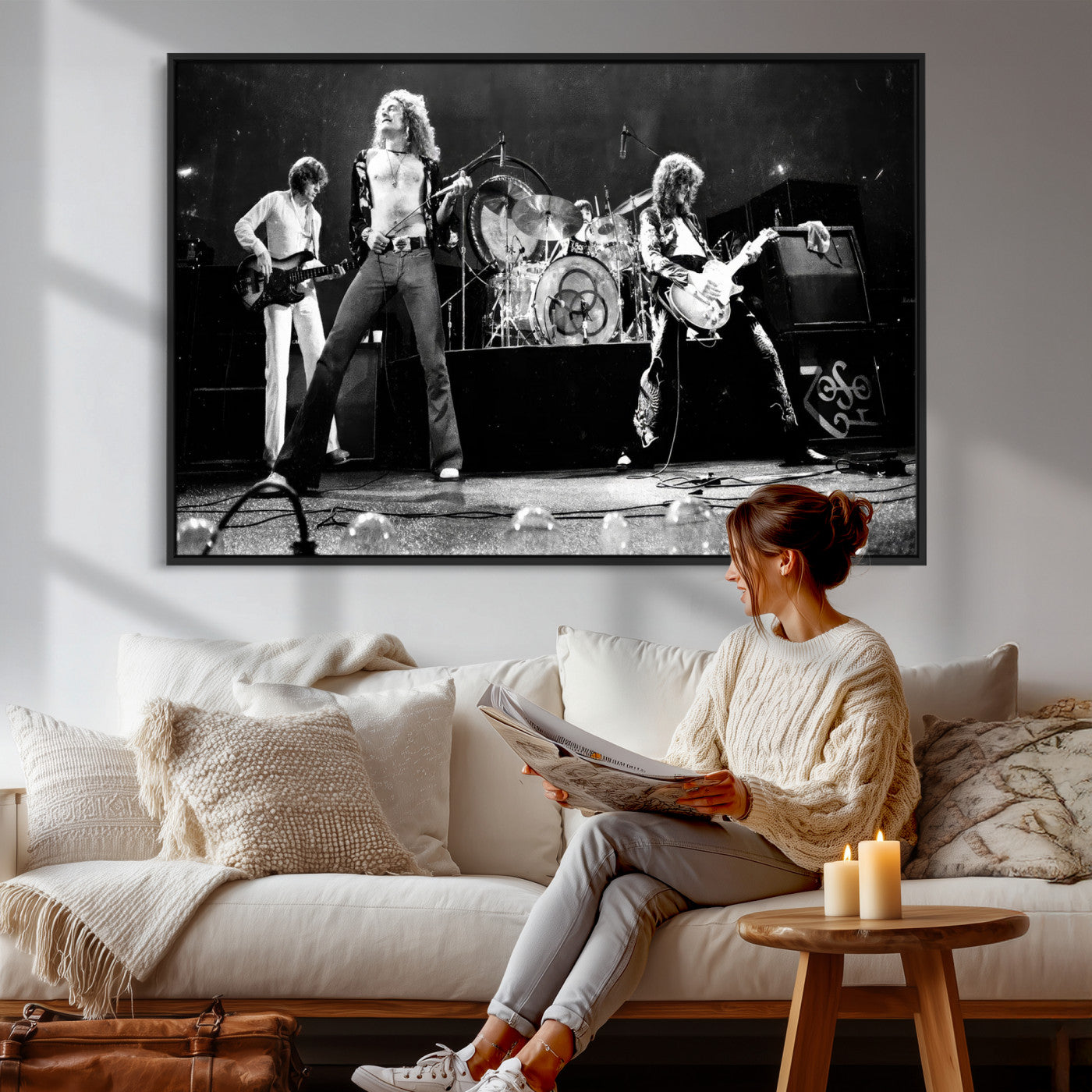 87313532-MGV-CV-36X24 - ed Zeppelin Live Concert Canvas Wall Art, Classic Rock Band Photography Print, Vintage Music Stage Performance Artwork