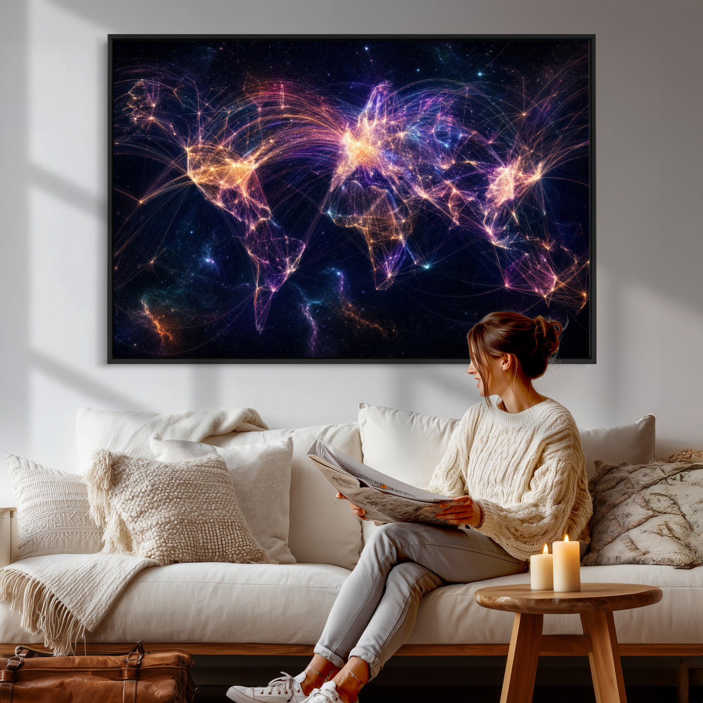 75155491-MGV-CV-36X24 - Global Flight Routes Map Canvas Wall Art, Worldwide Aviation Network Print, International Air Travel Wall Decor