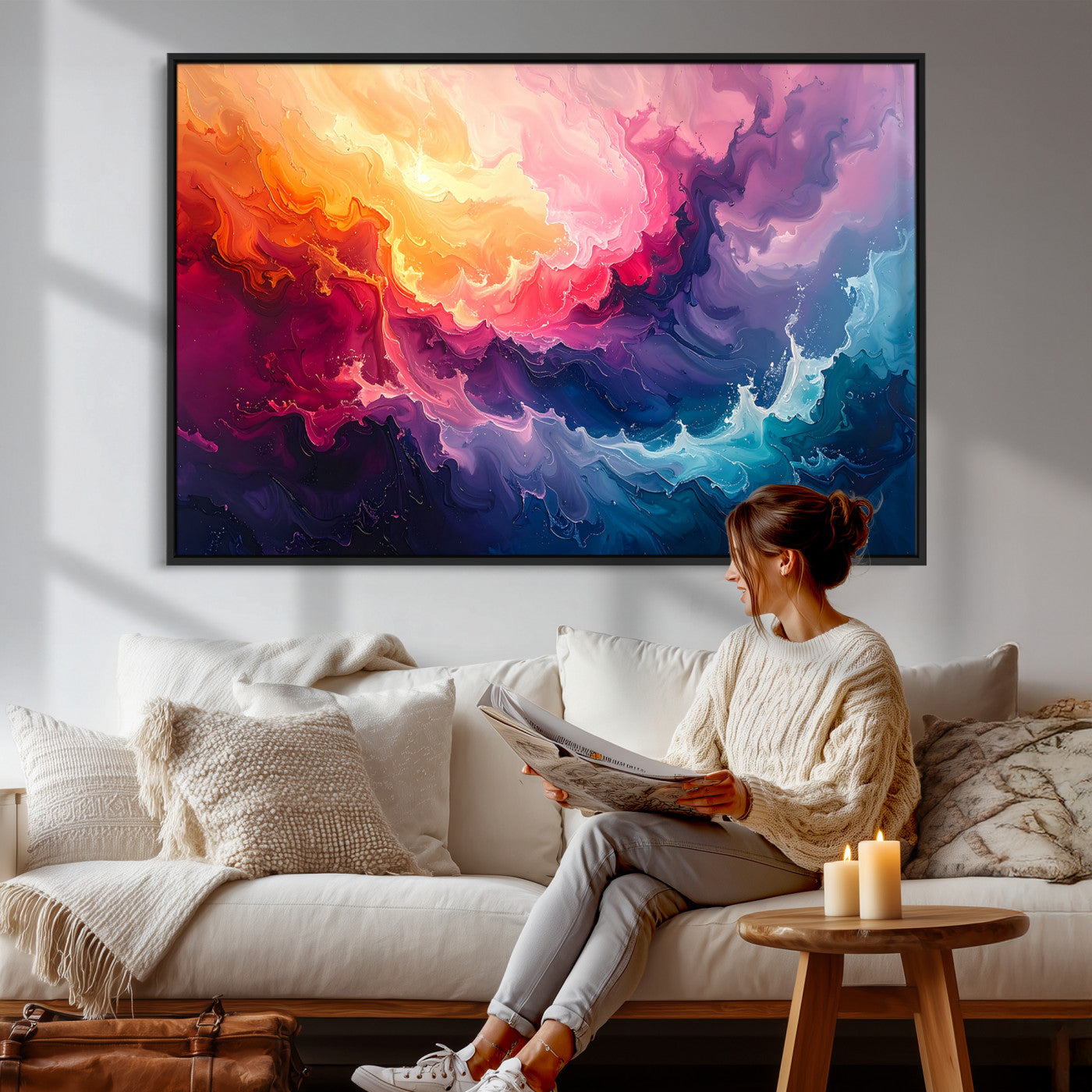 16157633-MGV-CV-36X24 - Colorful Abstract Canvas Wall Art Print, Vibrant Popup Color Art Print