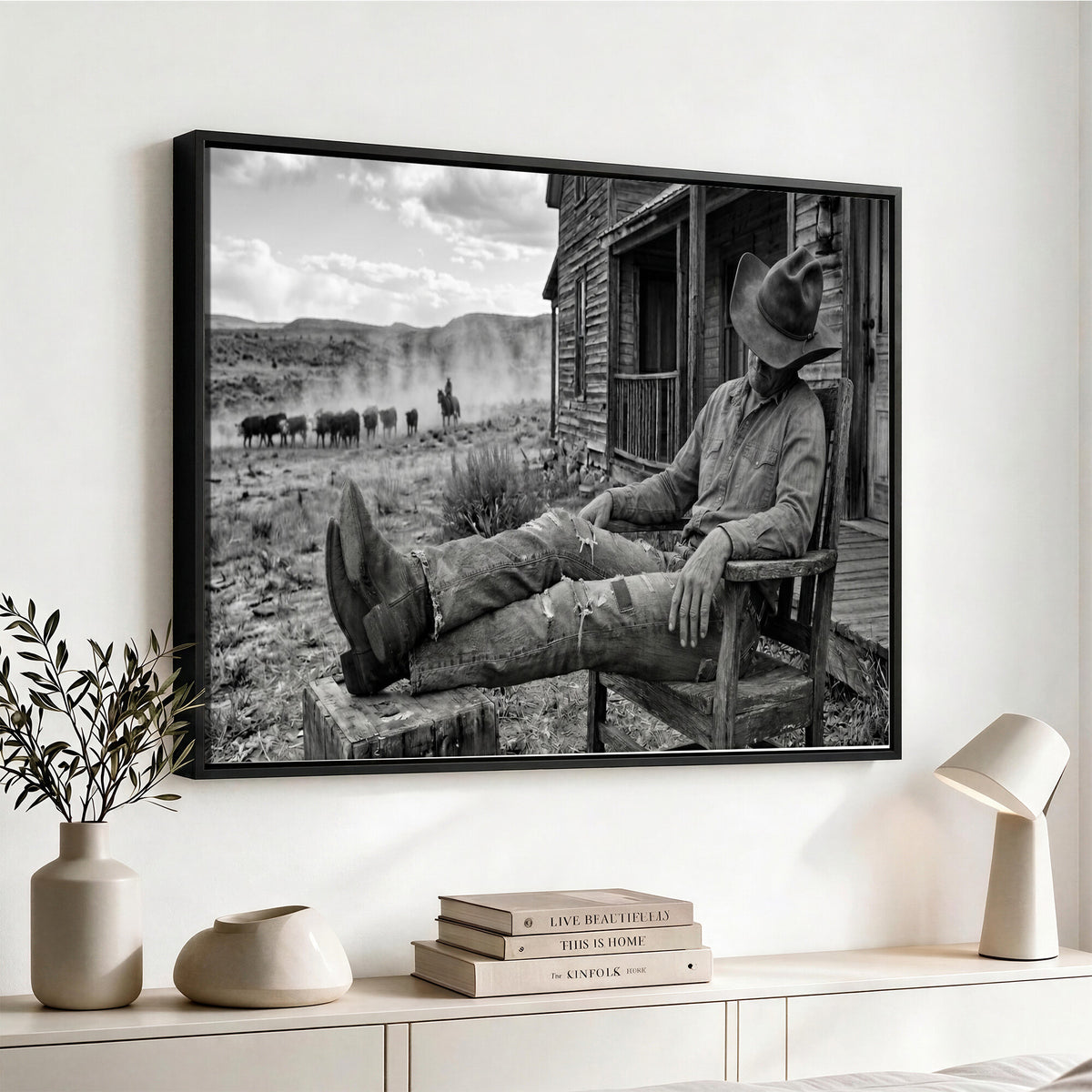 94461975S-MGV-CV-36X24 - Vintage Sleeping Cowboy Wall Art Canvas Print, Western Home Decor
