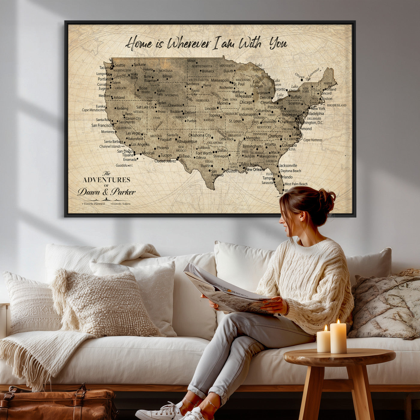 19102499U-MGV-CV-36X24 - Personalized USA Push Pin Travel Map Canvas for Adventure Wall Decor