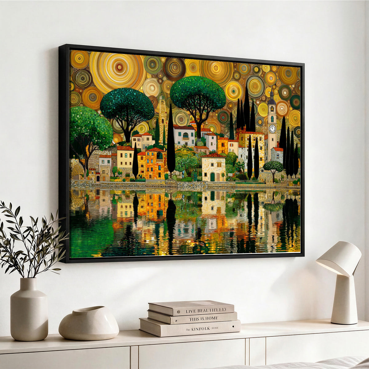 93010897-MGV-CV-36X24 - Gustav Klimt Golden Cityscape Wall Art Canvas Print,