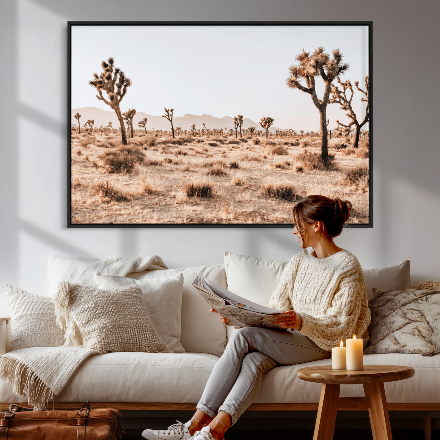 33549408-MGV-CV-36X24 - Joshua Tree Desert Canvas Wall Art Print, Desert Landscape Photography, Boho Southwest Wall Decor, Nature Canvas, Ready to Hang
