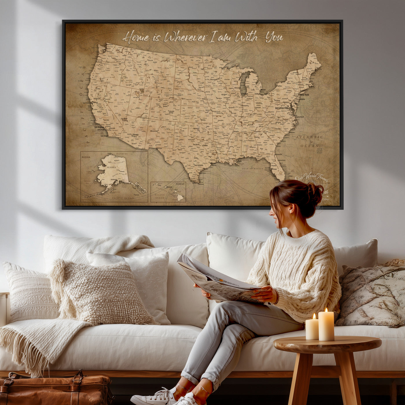 21454917-MGV-CV-36X24 - Personalized USA Push Pin Travel Map, Custom United States Map, Push Pin Map, USA Bucket List Map, Anniversary Gift, Couple Travel Map Wall Art