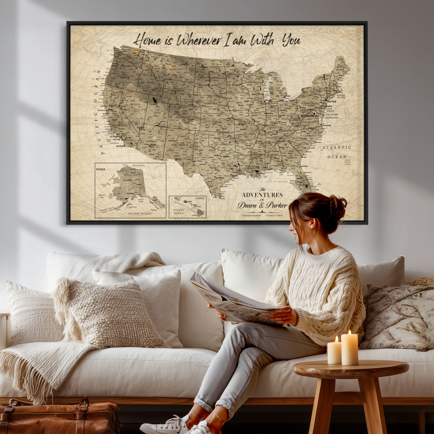 25440520-MGV-CV-36X24 - Personalized United States Map Canvas Wall Art with Push Pins Detailed