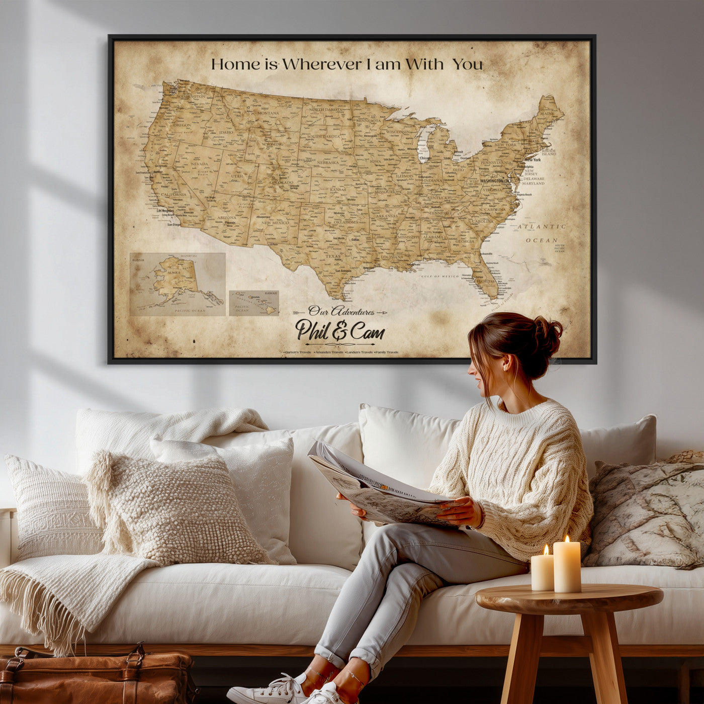80624553-MGV-CV-36X24 - Personalized USA Push Pin Travel Map Canvas Wall Art Custom Family Gift