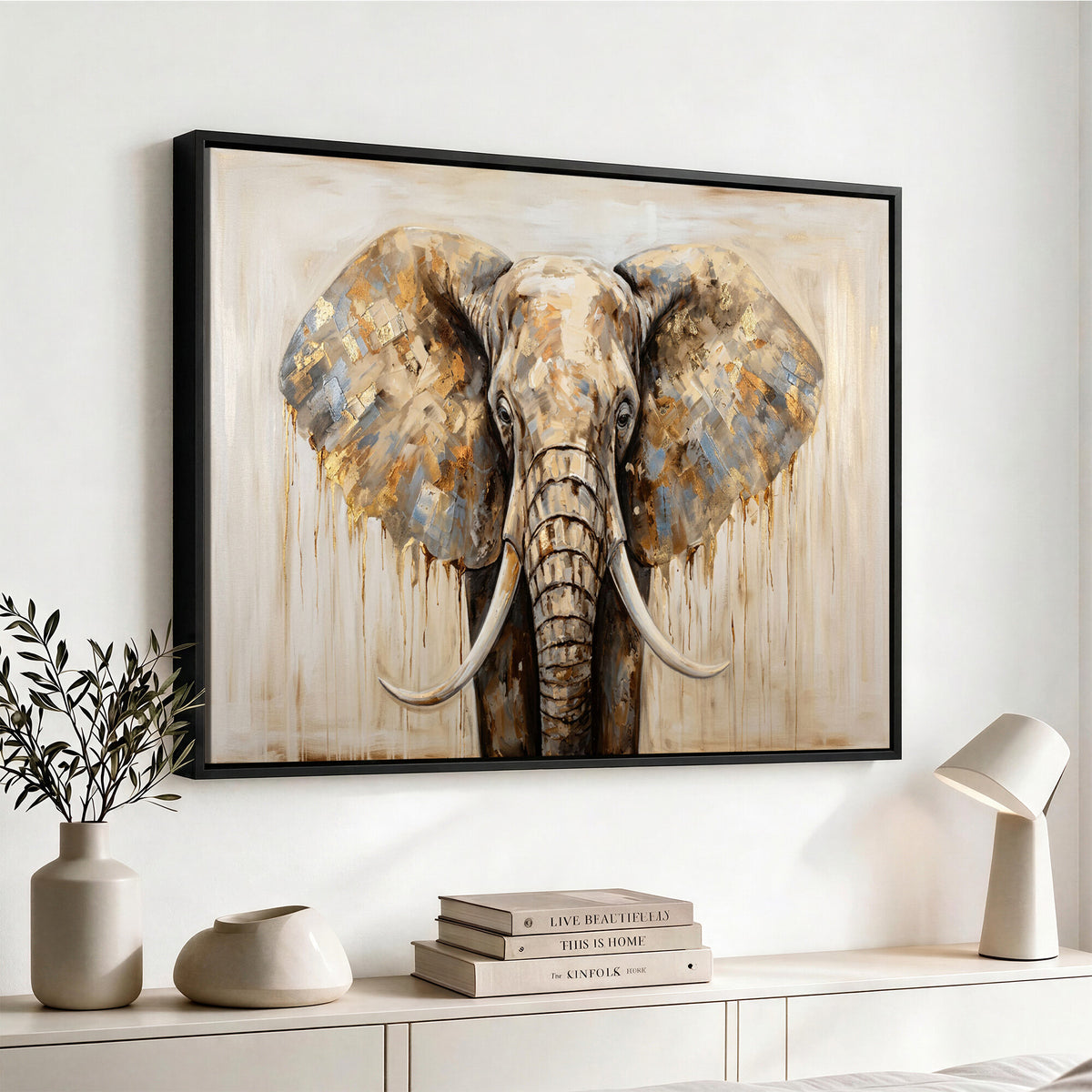 95819221-MGV-CV-36X24 - Gold Leaf Elephant Canvas Wall Art Abstract African Wildlife Painting Print