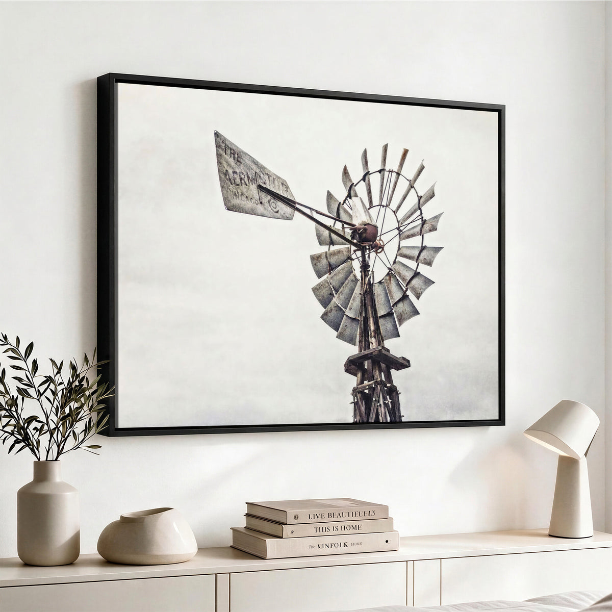 63200638-MGV-TP-30X20 - Vintage Rustic Farmhouse Windmill Canvas Wall Art - Western Country Landscape Print