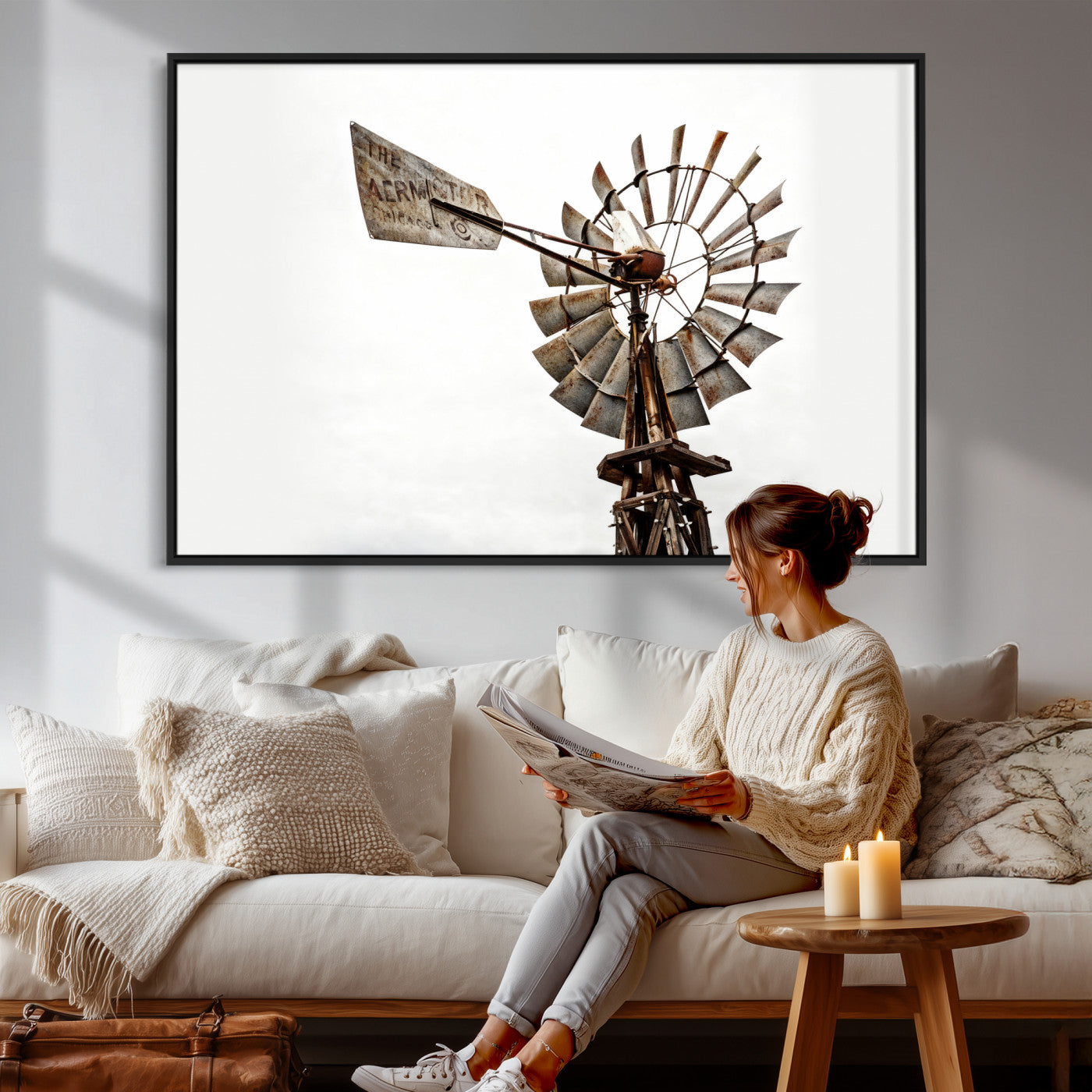 99806928-MGV-CV-36X24 - Rustic Farmhouse Windmill Canvas Wall Art Vintage Western Farmhouse Print