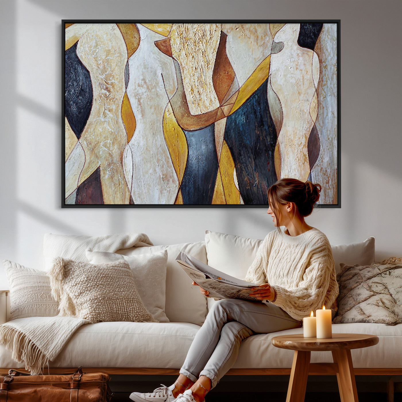 96079939-MGV-CV-36X24 - Mid Century Modern Figurative Canvas Wall Art Abstract Cubist Painting Print