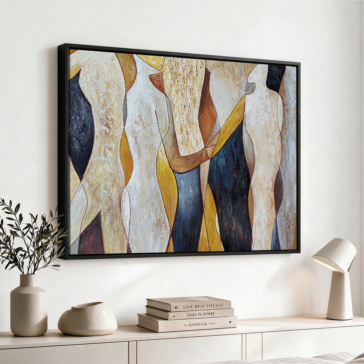 96079939-MGV-CV-36X24 - Mid Century Modern Figurative Canvas Wall Art Abstract Cubist Painting Print