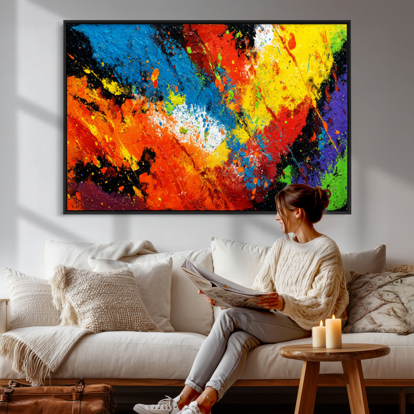 74888753-MGV-CV-36X24 - Vibrant Blue Abstract Canvas Wall Art Colorful Impasto Oil Painting Print