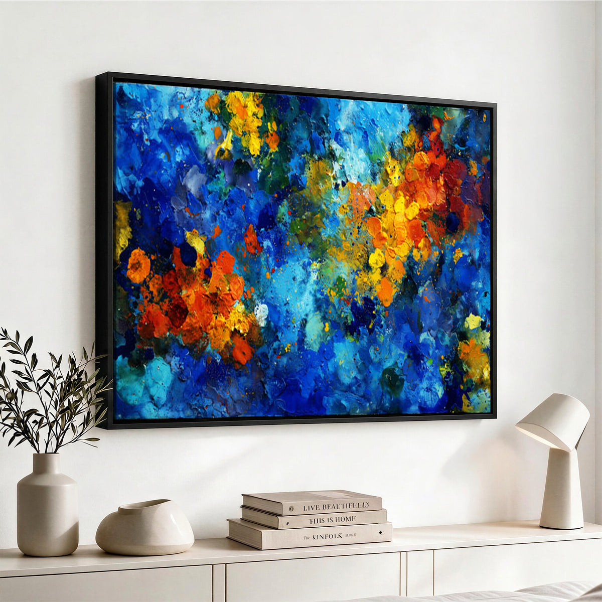 52431611-MGV-CV-36X24 - Vibrant Blue Abstract Canvas Wall Art Colorful Painterly Oil Painting Style Print