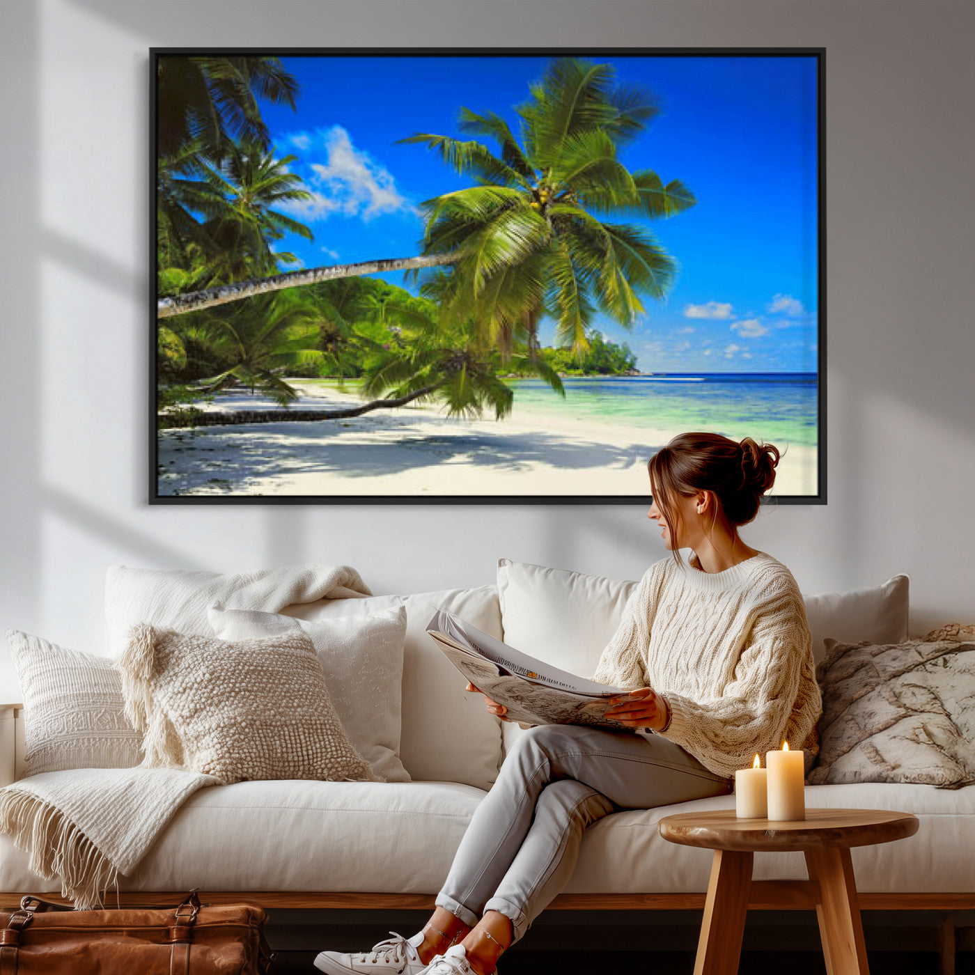 20475280-MGV-CV-36X24 - Tropical Island Coconut Palm Trees Wall Art Canvas Print - Turquoise Beach Print for Nautical Home Decor