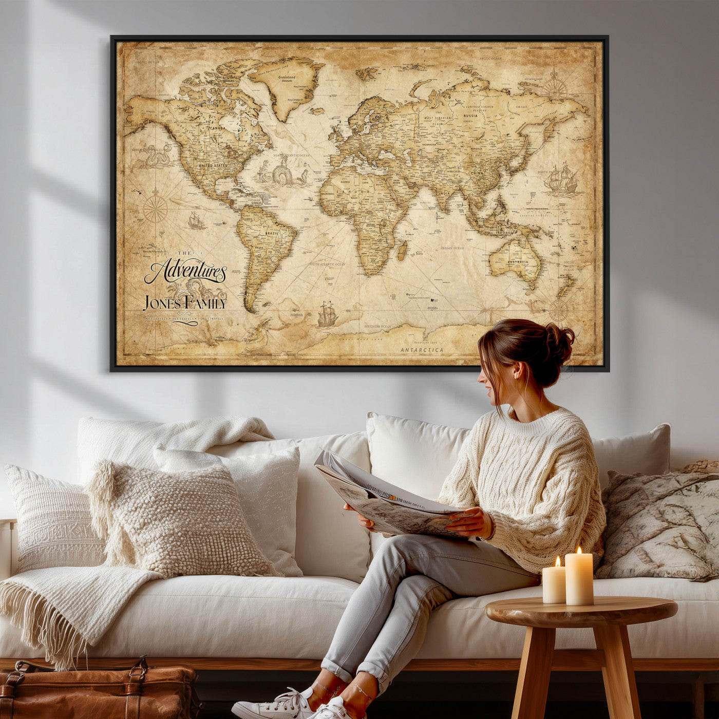 60956619-MGV-CV-36X24 - Custom Push Pin World Map Canvas Print – Personalized Travel Map Wall Art
