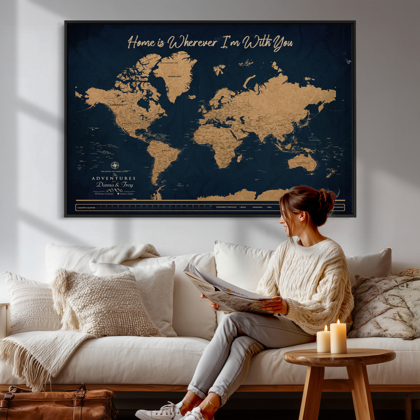 45598170-MGV-CV-36X24 - Custom Push Pin World Map Canvas Print – Personalized Travel Map Wall Art